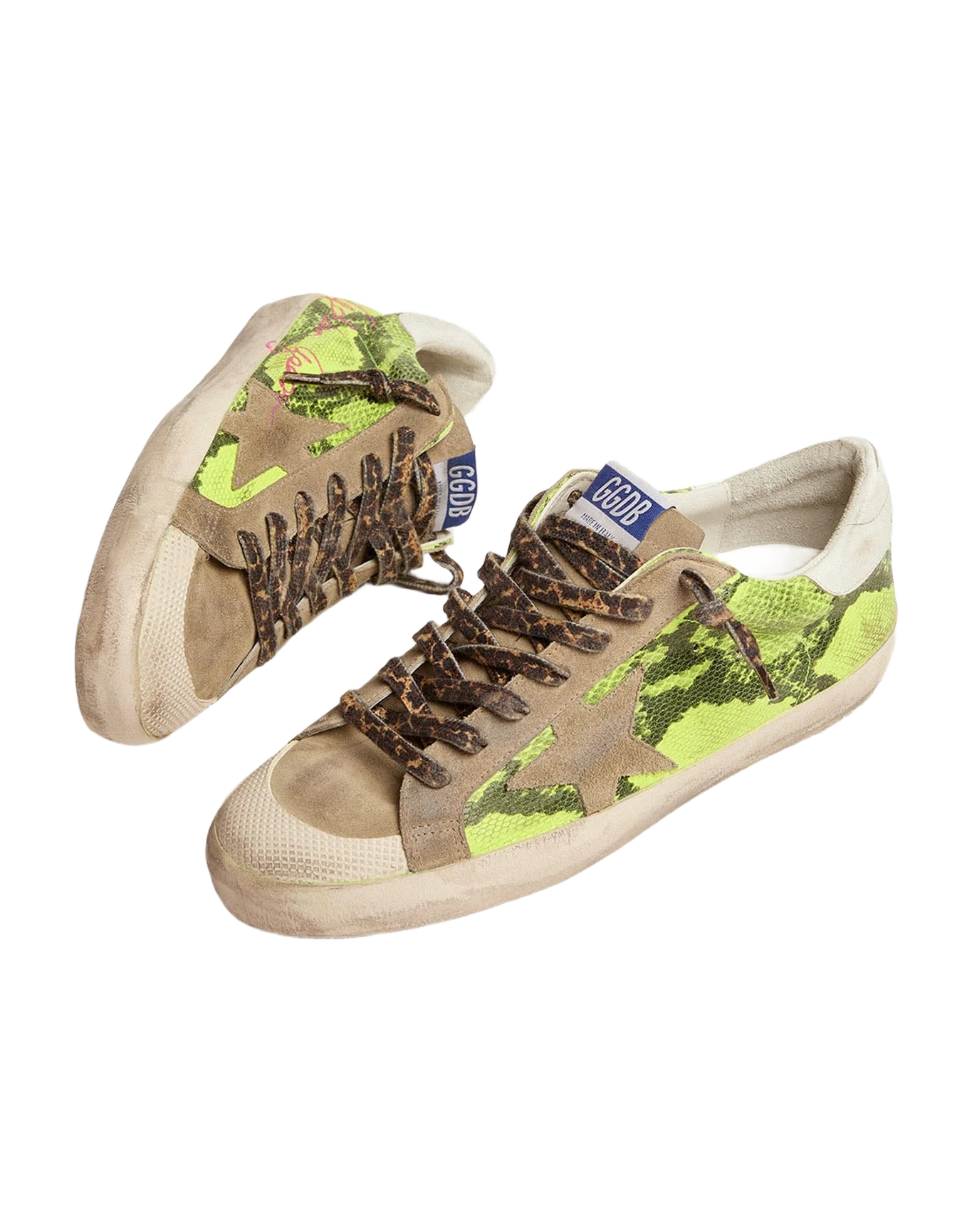Men | Super-Star Ltd Fluorescent Yellow Suede & Dove Gray Inserts | Yellow Fluo Snake x Taupe x White - Image 9