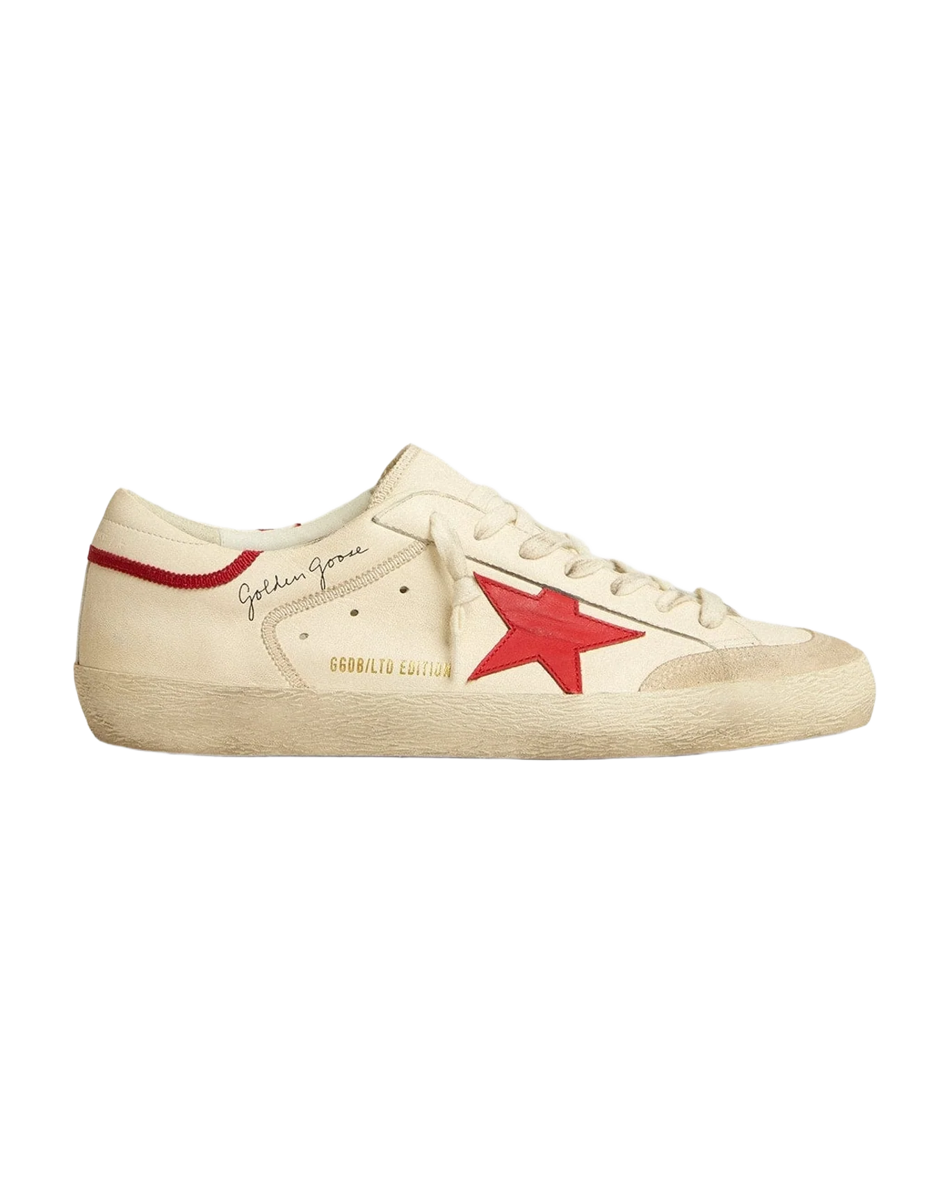 Men | Super-Star Ltd Nappa with Red Leather Star & Pearl Suede Toe | Optic White x Seed Pearl x Red