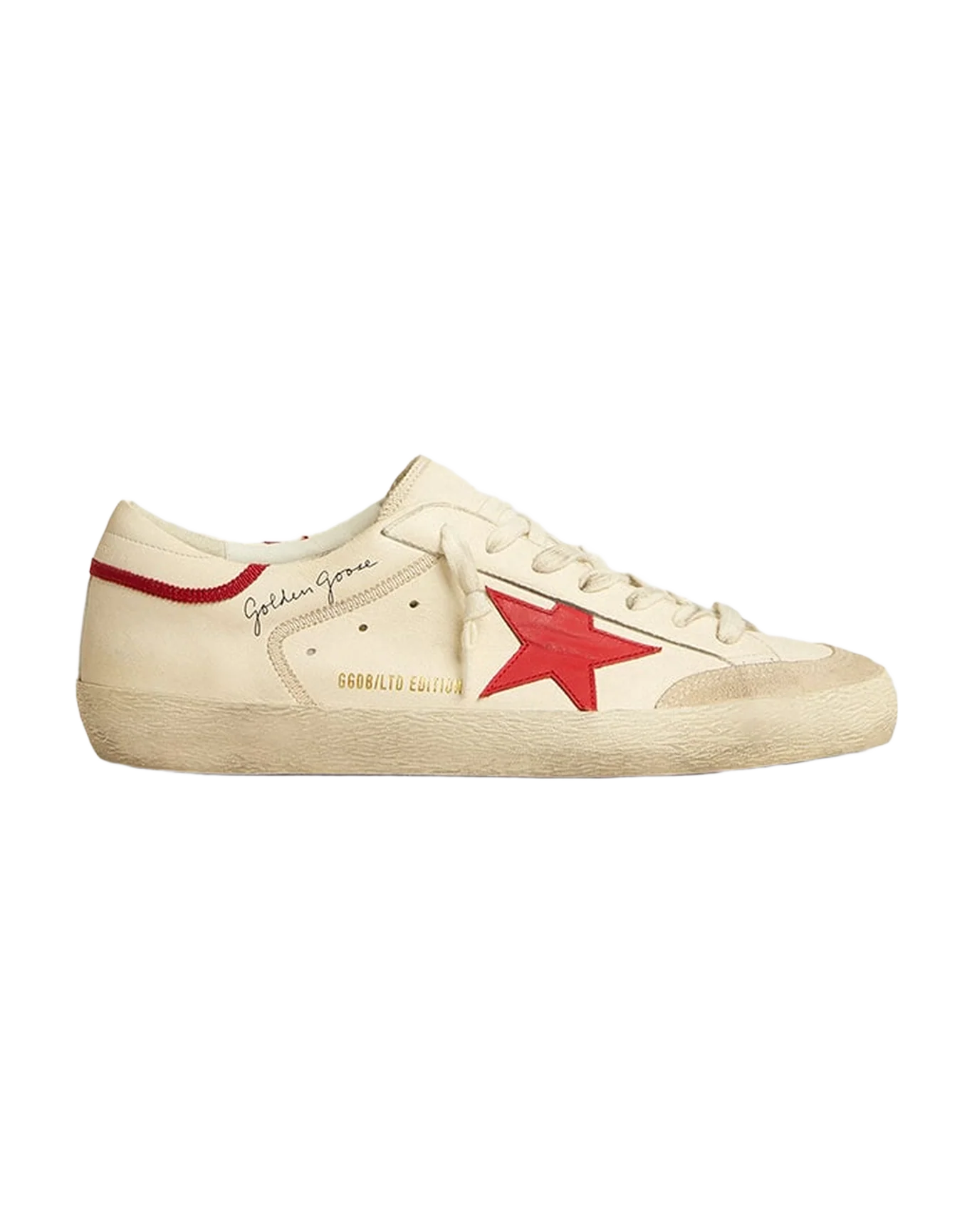 Men | Super-Star Ltd Nappa with Red Leather Star & Pearl Suede Toe | Optic White x Seed Pearl x Red - Image 2