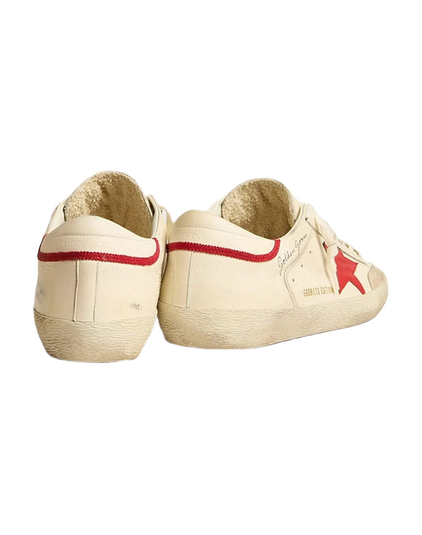 Men | Super-Star Ltd Nappa with Red Leather Star & Pearl Suede Toe | Optic White x Seed Pearl x Red - Image 6