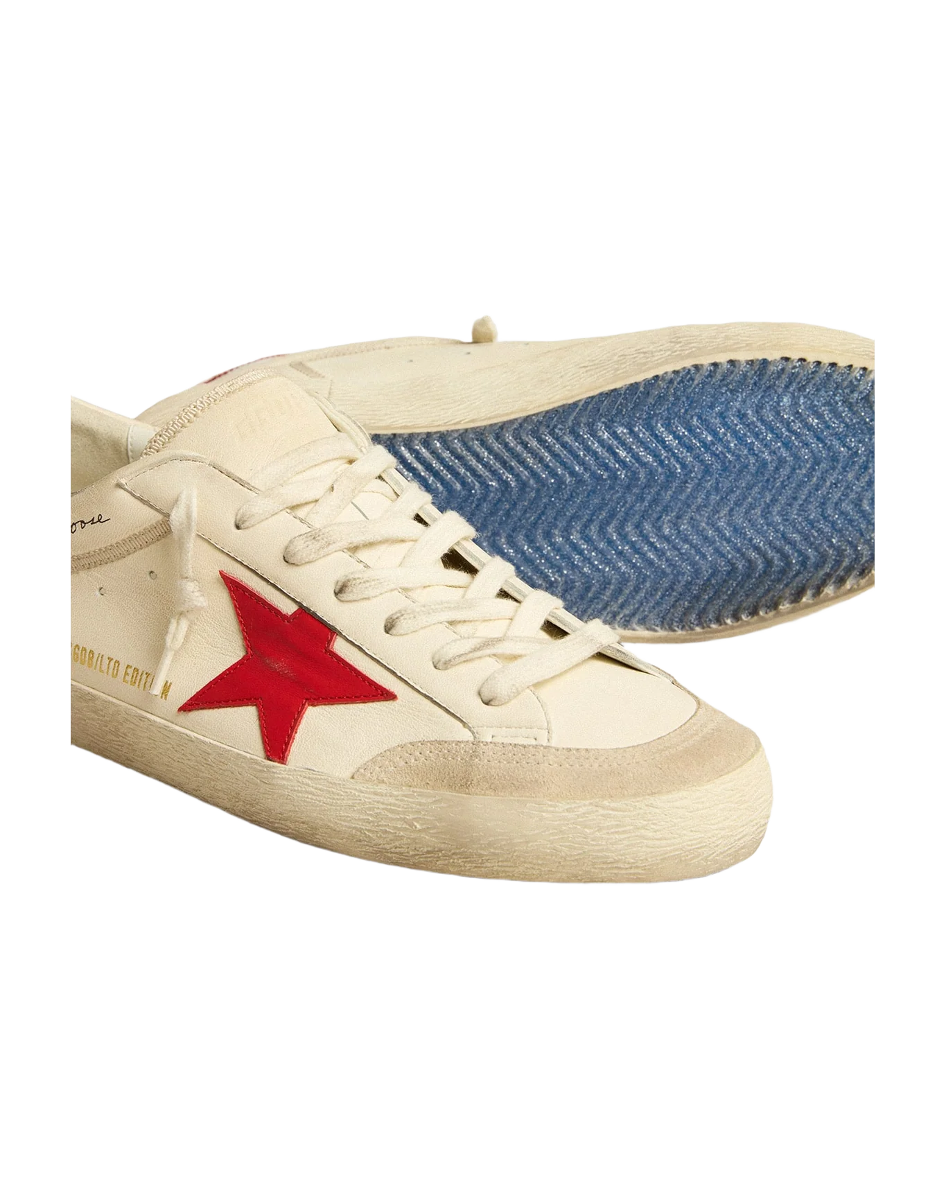 Men | Super-Star Ltd Nappa with Red Leather Star & Pearl Suede Toe | Optic White x Seed Pearl x Red - Image 8