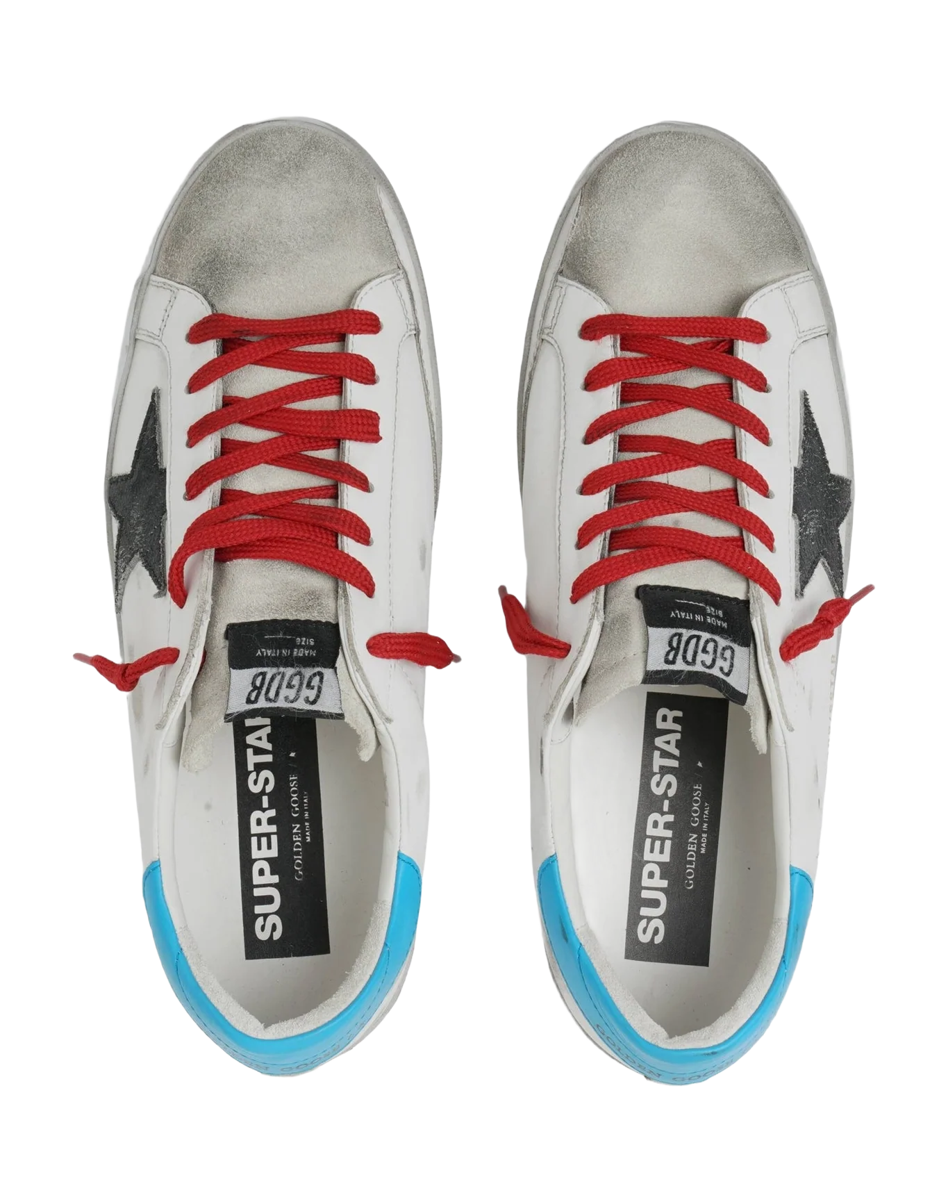Men | Super-Star Ltd Sneakers with Light Blue Heel Tab & Black Star | White x Ice x Black x Cyan Blue
