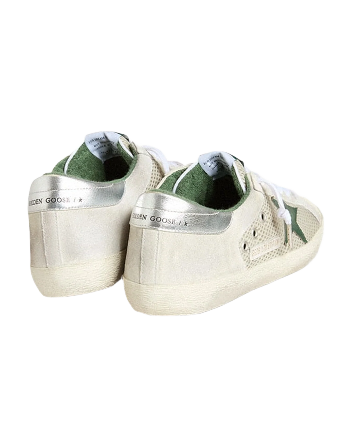 Men | Super-Star Ltd White Suede & Mesh with Green Leather Star & Silver Heel Tab | White x Green x Silver