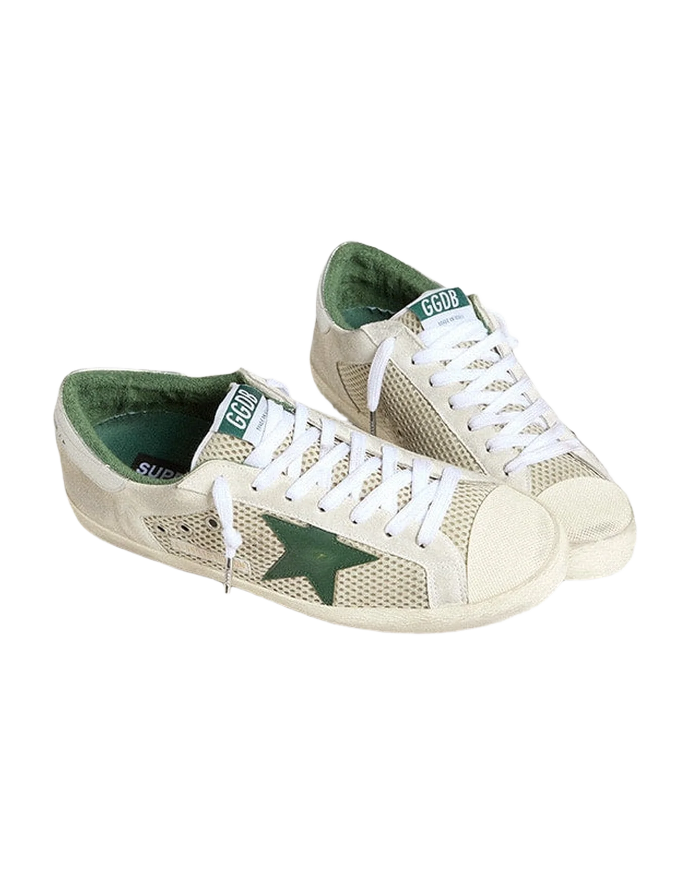 Men | Super-Star Ltd White Suede & Mesh with Green Leather Star & Silver Heel Tab | White x Green x Silver - Image 6