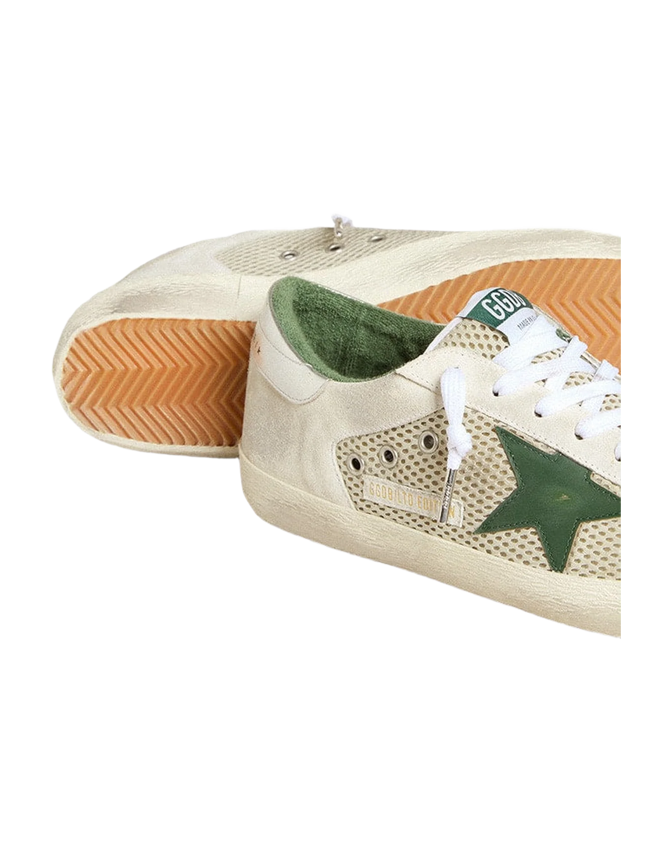 Men | Super-Star Ltd White Suede & Mesh with Green Leather Star & Silver Heel Tab | White x Green x Silver - Image 7