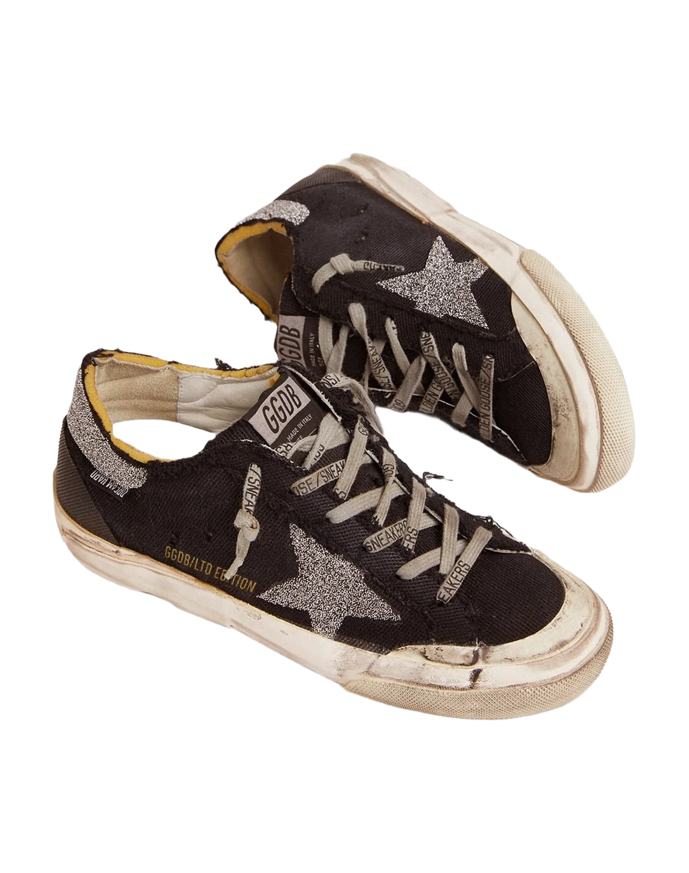 Men | Super-Star Penstar Lab Sneakers Black Distressed Canvas with Crystal Star & Heel Tab | Black x Crystal