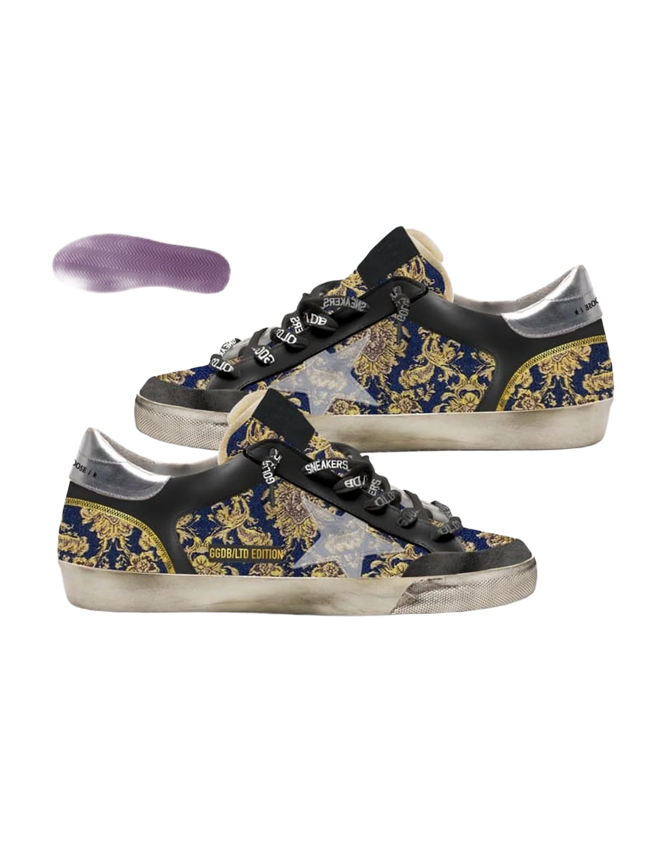 Men | Super-Star Penstar Lab Sneakers Jacquard Brocade with Pvc Star | Navy Gold x Black x Silver - Image 4