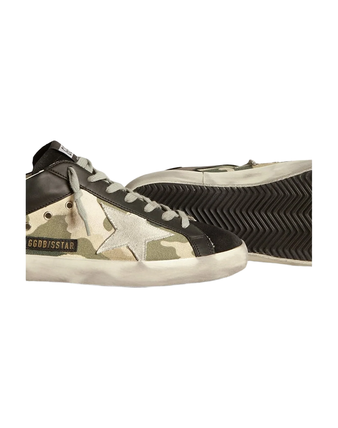 Men | Super-Star Sneakers Black Leather & Camouflage Canvas | Black x Green Camouflage x Ice