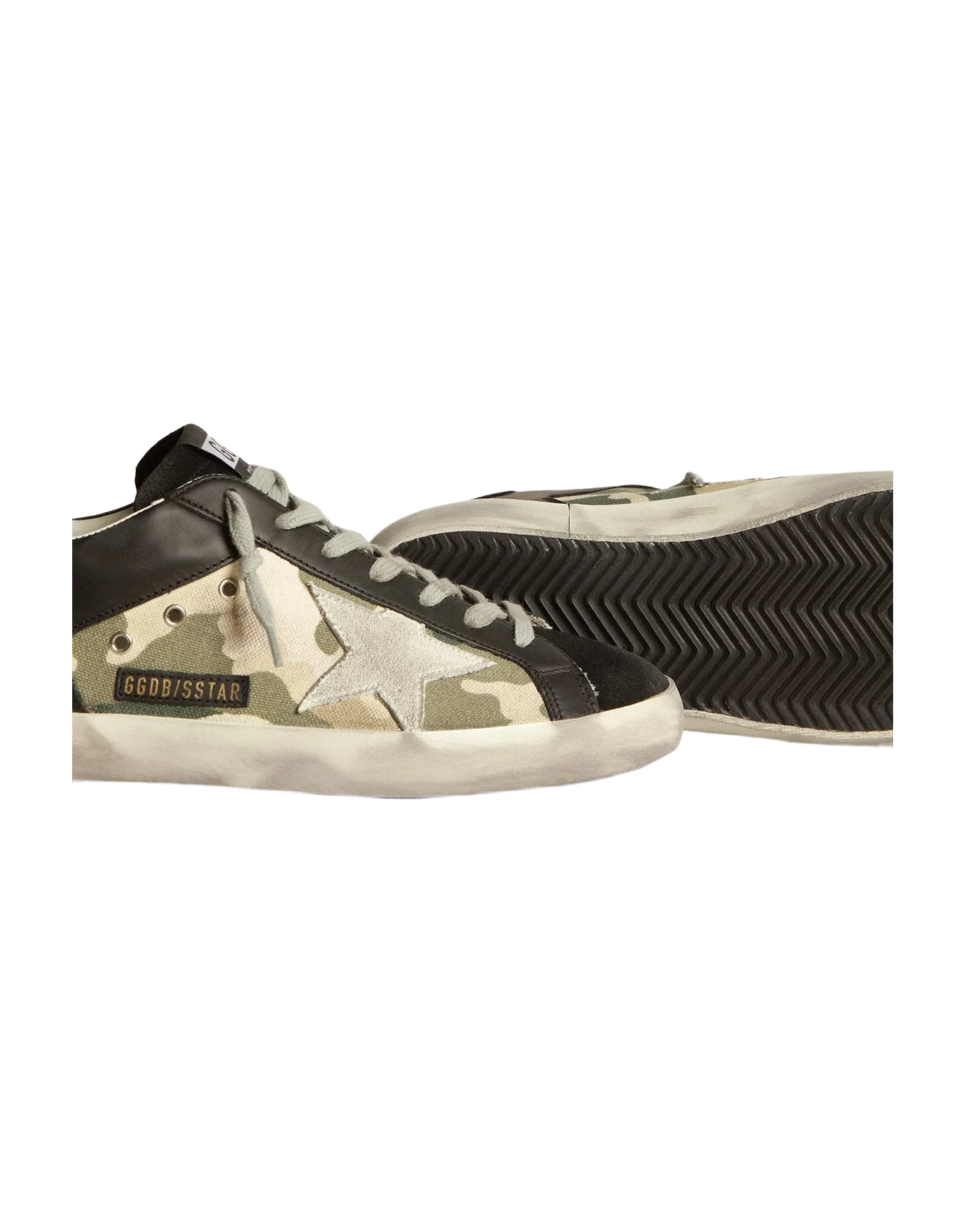 Men | Super-Star Sneakers Black Leather & Camouflage Canvas | Black x Green Camouflage x Ice - Image 4
