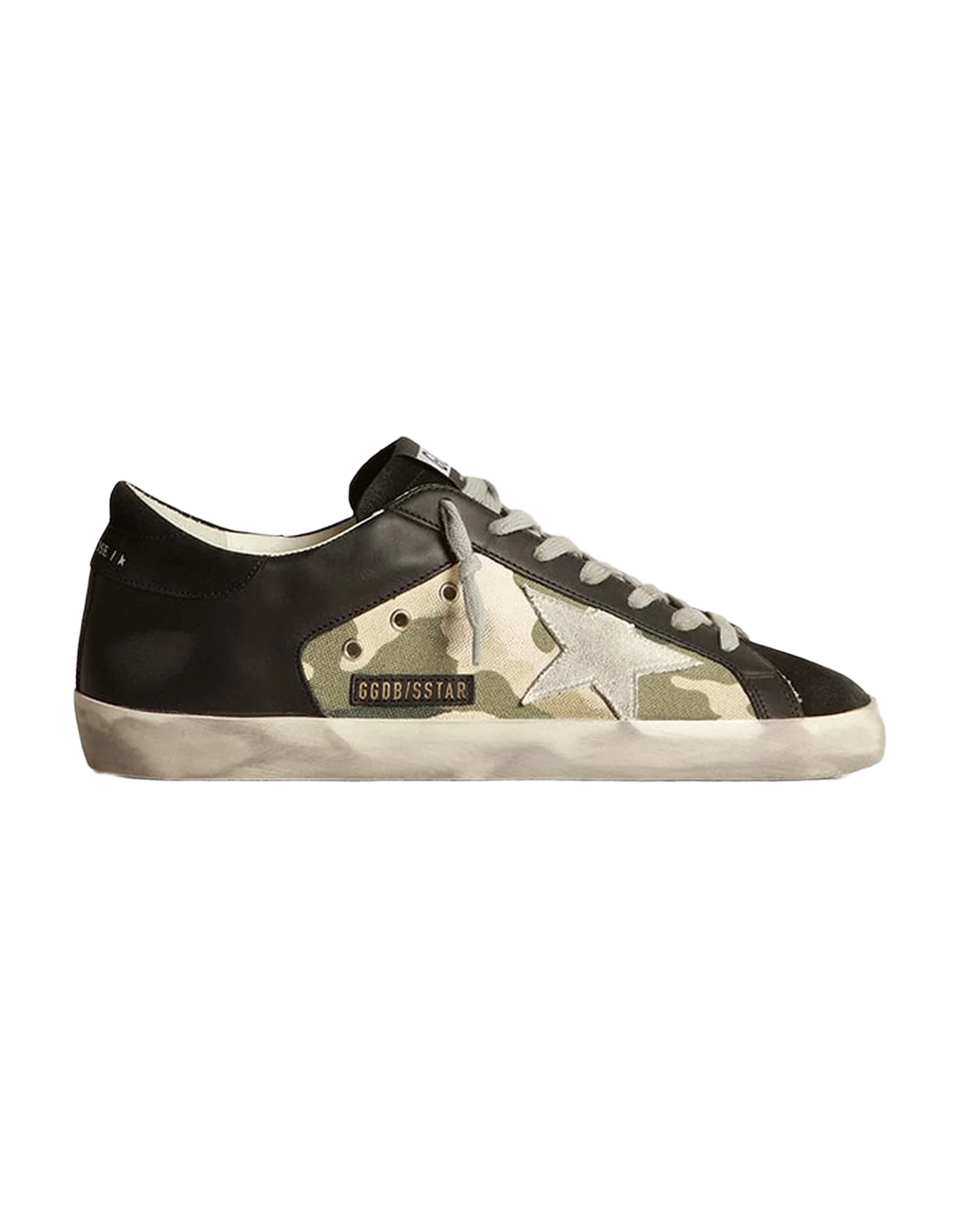 Men | Super-Star Sneakers Black Leather & Camouflage Canvas | Black x Green Camouflage x Ice - Image 6
