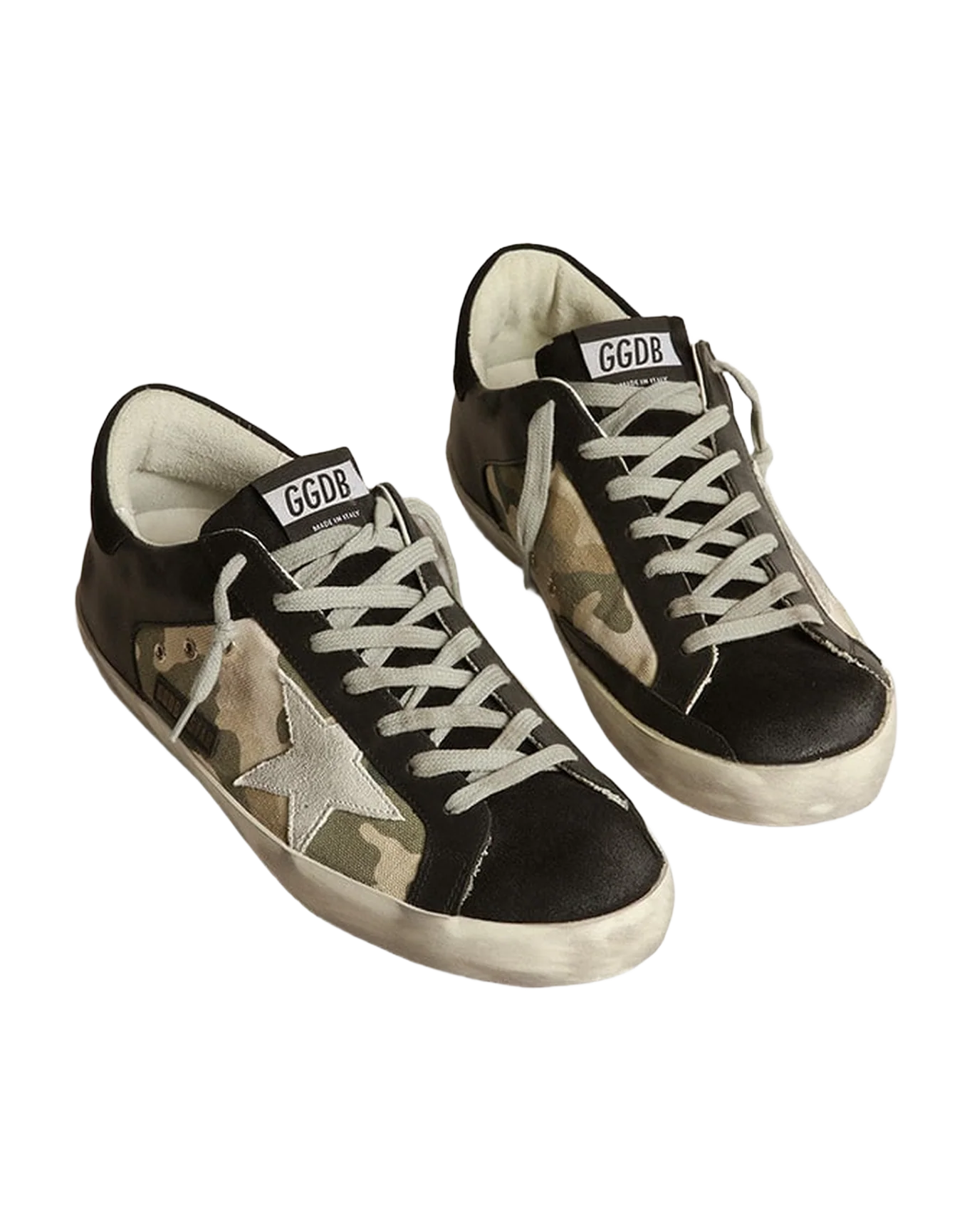 Men | Super-Star Sneakers Black Leather & Camouflage Canvas | Black x Green Camouflage x Ice - Image 7