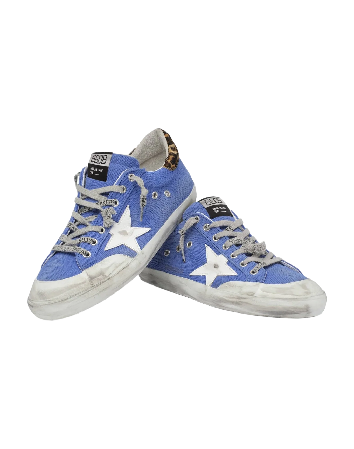 Men | Super-Star Sneakers Blue Nylon with White Leather Star & Leopard Pony Skin Heel Tab | Bluette x White x Beige Brown Black Leo