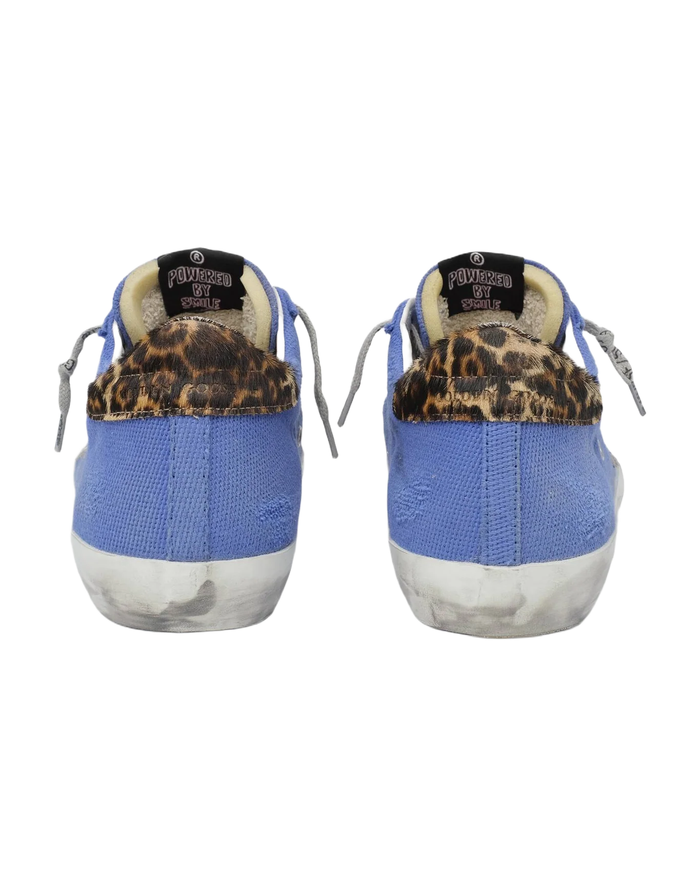 Men | Super-Star Sneakers Blue Nylon with White Leather Star & Leopard Pony Skin Heel Tab | Bluette x White x Beige Brown Black Leo - Image 2