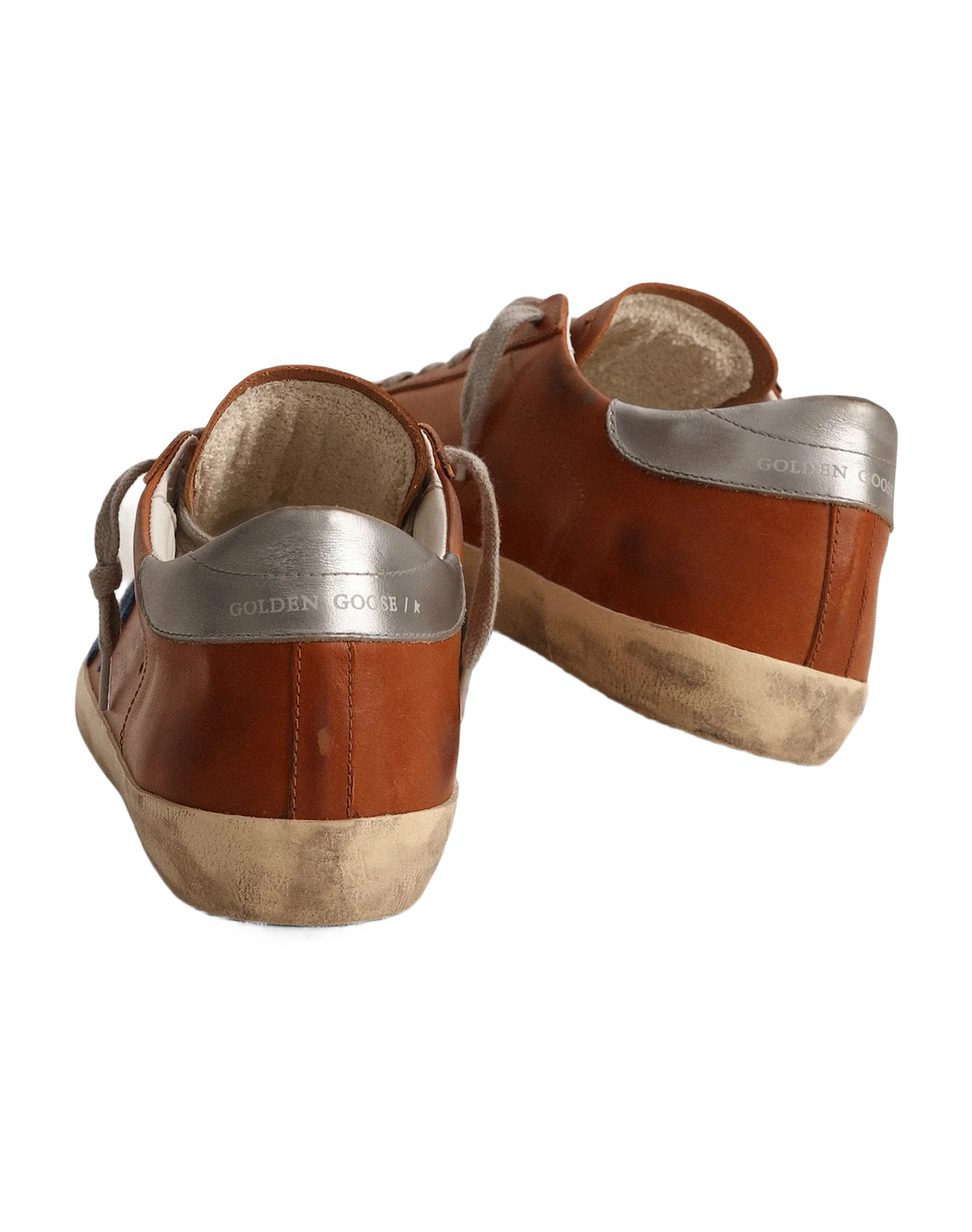 Men | Super-Star Sneakers Brown Leather with Blue Star & Grey Heel Tab | Cuoio x Bluette x Silver - Image 4