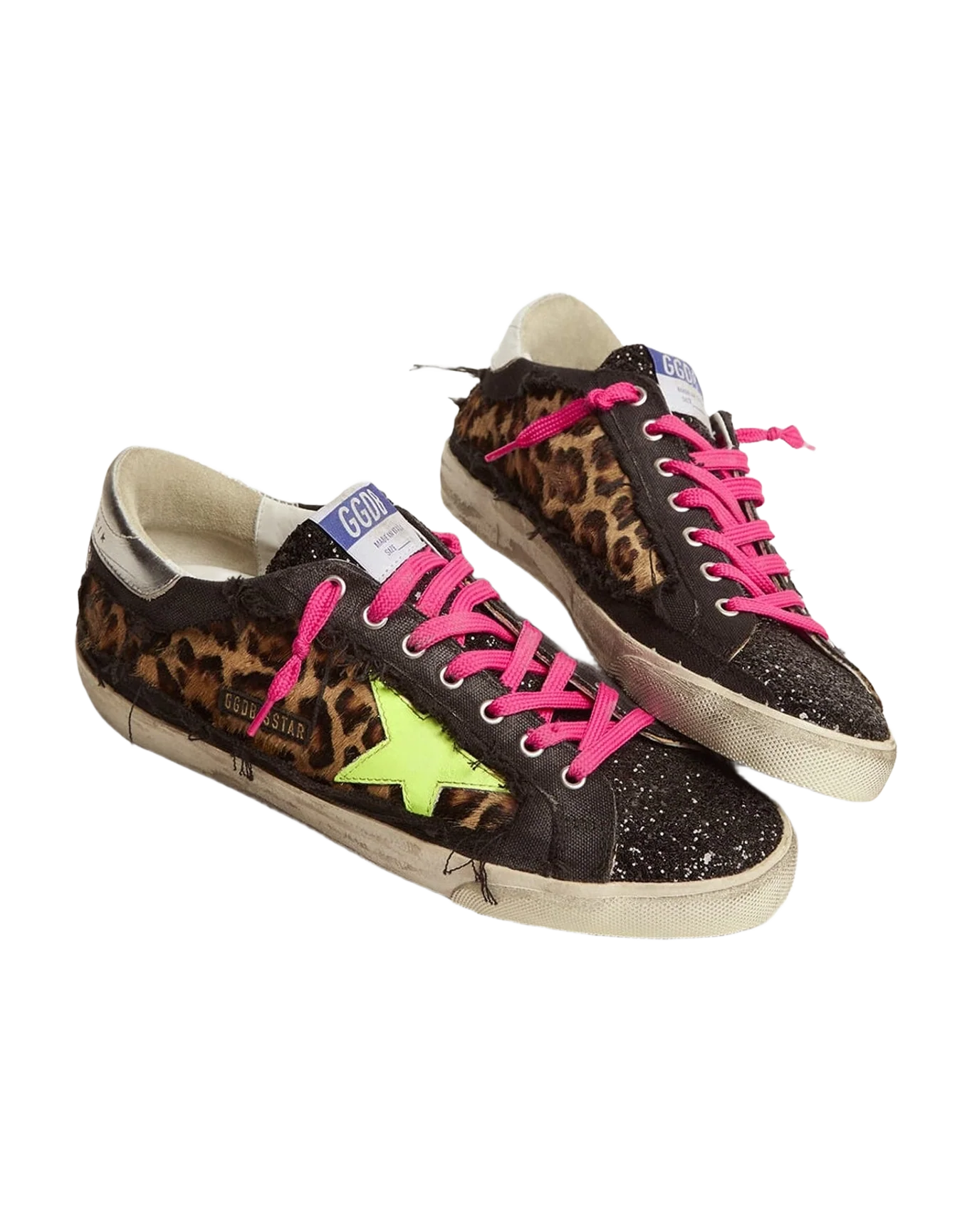 Men | Super-Star Sneakers Leopard-Print Pony Skin & Black Canvas | Brown Leo x Black x Fluo Yellow x Silver