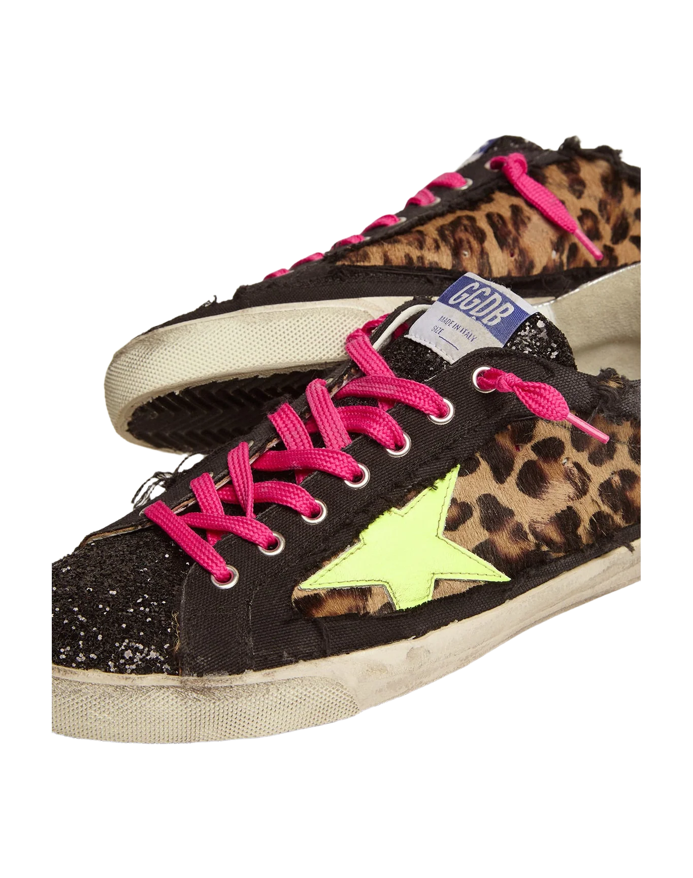 Men | Super-Star Sneakers Leopard-Print Pony Skin & Black Canvas | Brown Leo x Black x Fluo Yellow x Silver - Image 6