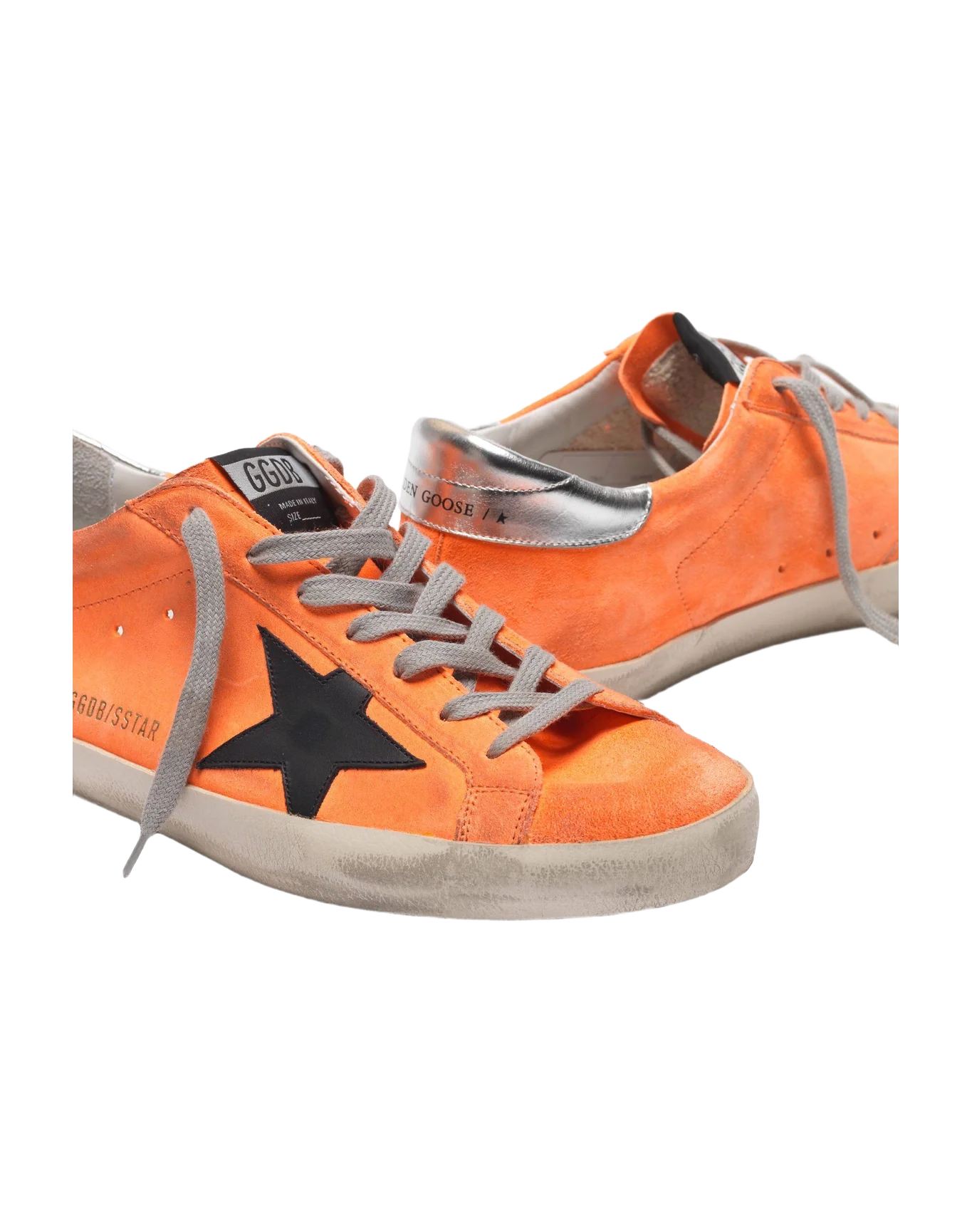 Men | Super-Star Sneakers Orange Leather with Black Star & Silver Heel Tab - Image 2