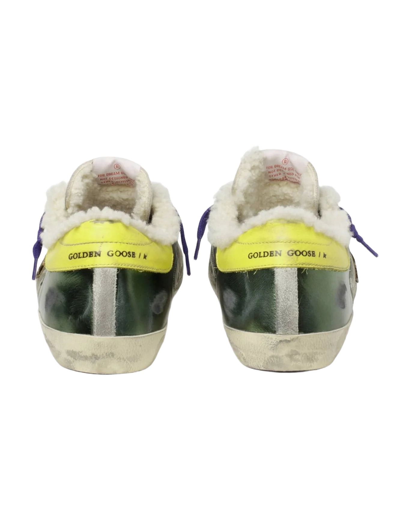 Men | Super-Star Sneakers Platinum Laminated Leather with Black Print | Green Camouflage x Military Green x Silver x Beige Brown Leo x Yellow Sun