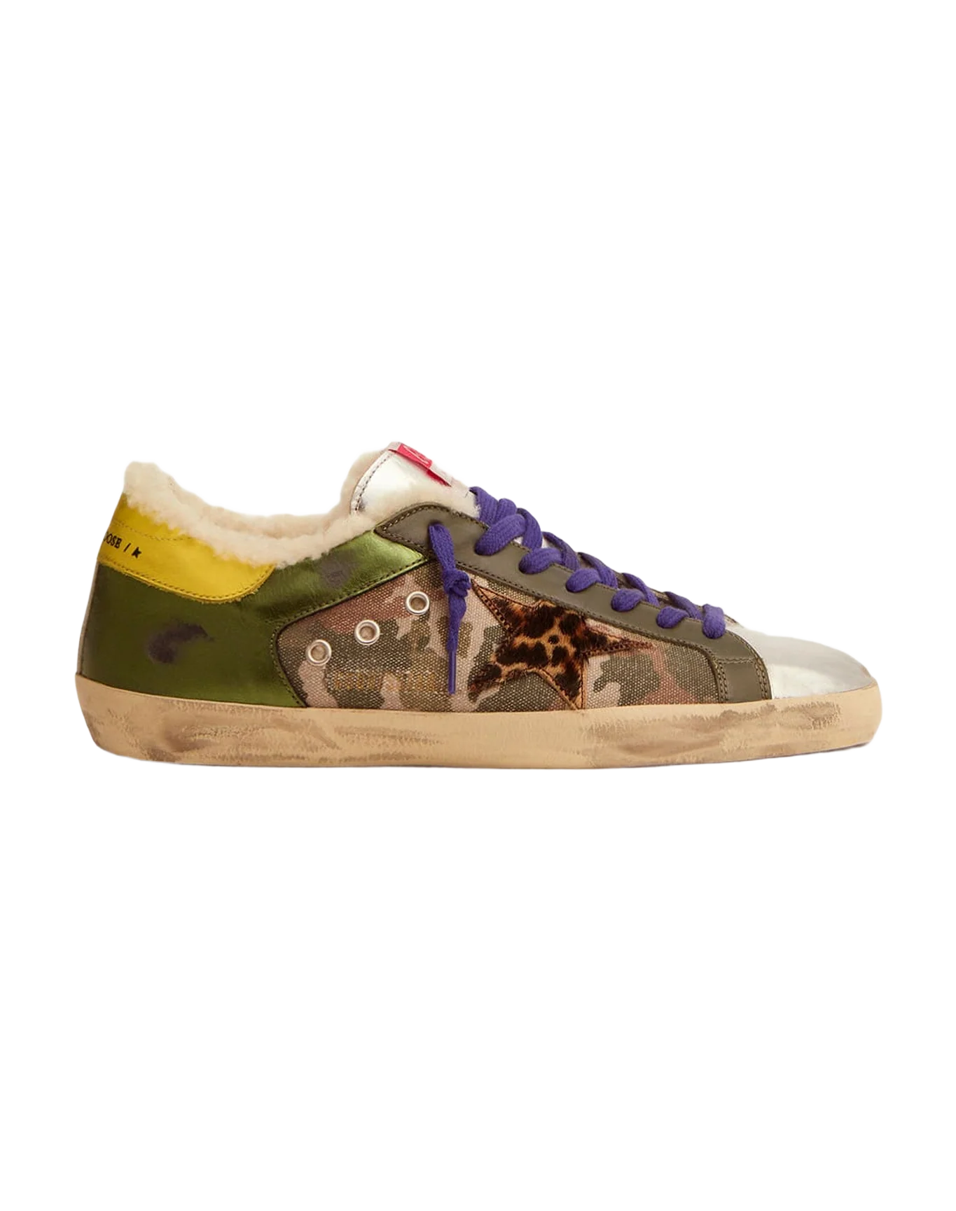 Men | Super-Star Sneakers Platinum Laminated Leather with Black Print | Green Camouflage x Military Green x Silver x Beige Brown Leo x Yellow Sun - Image 3