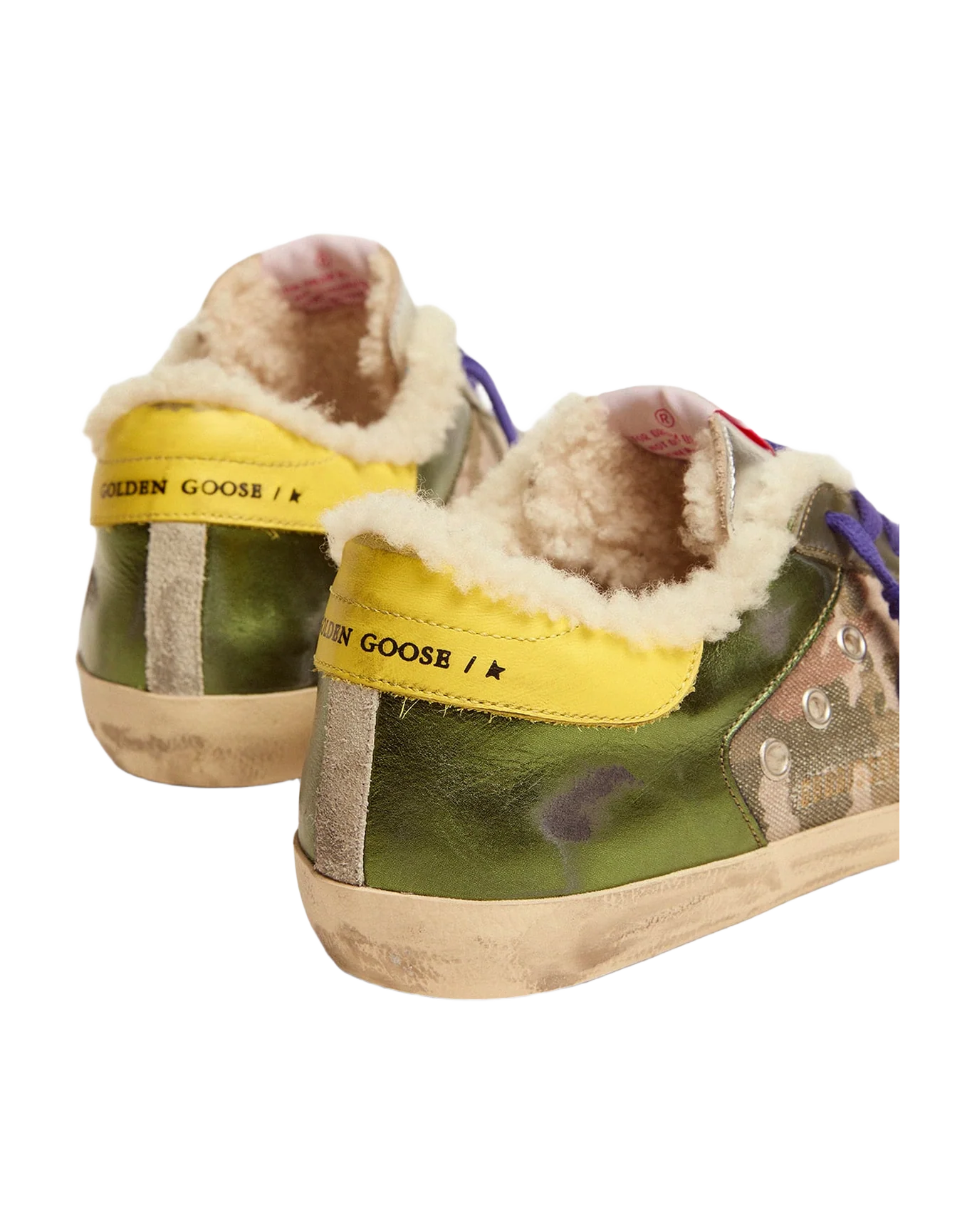 Men | Super-Star Sneakers Platinum Laminated Leather with Black Print | Green Camouflage x Military Green x Silver x Beige Brown Leo x Yellow Sun - Image 7