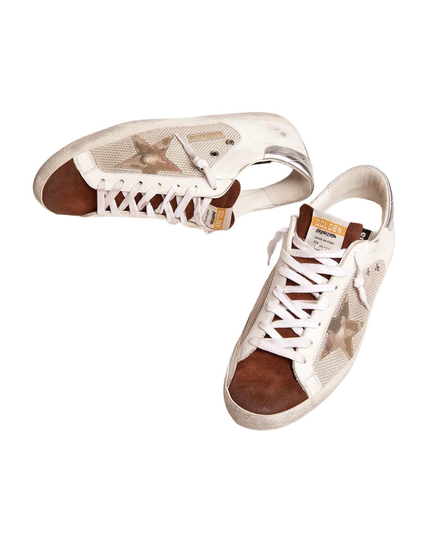 Men | Super-Star Sneakers White Leather & Pale Silver Mesh | Light Silver White x Chestnut x Army Green x Silver - Image 3