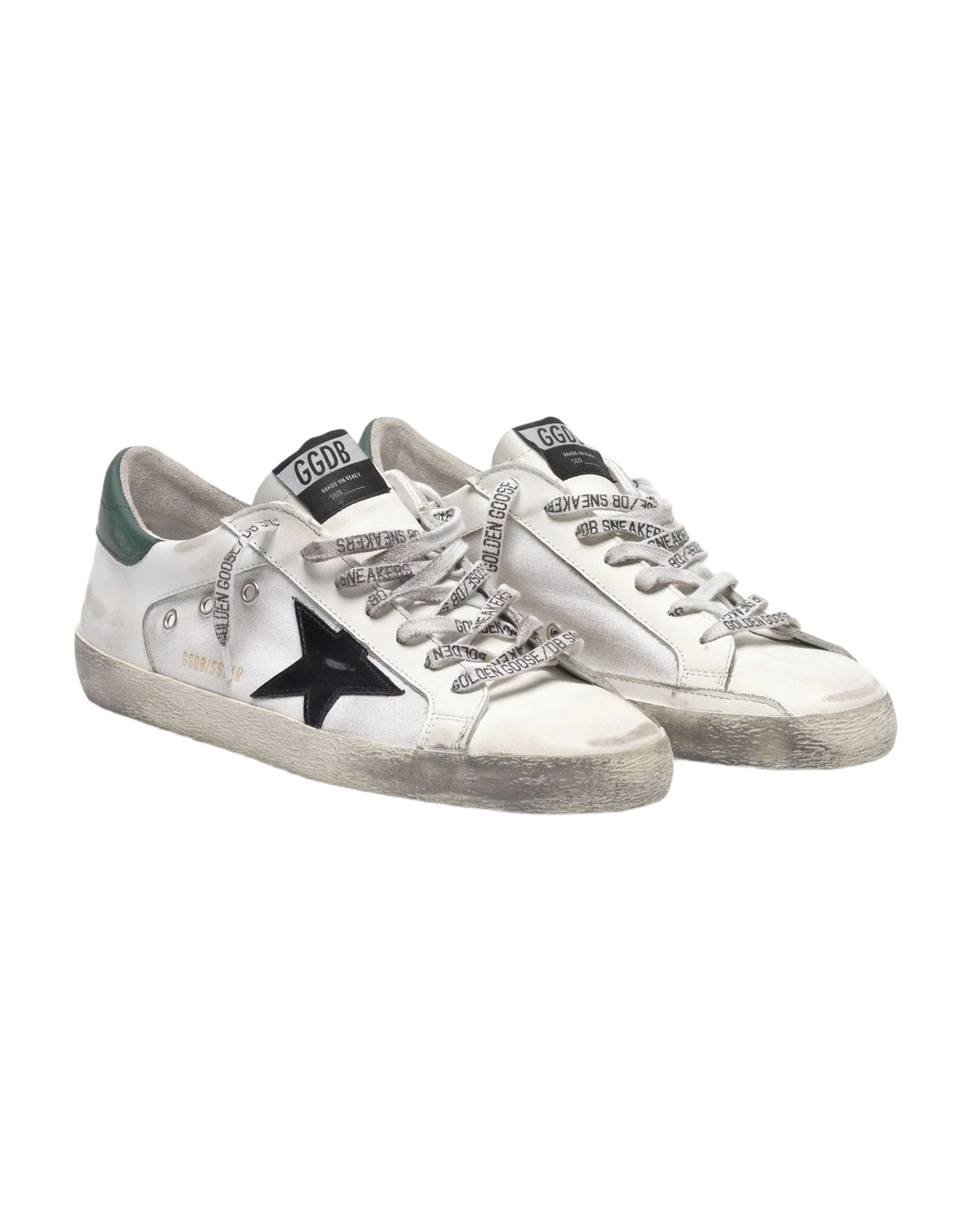 Men | Super-Star Sneakers White Leather with Black Star & Green Heel Tab