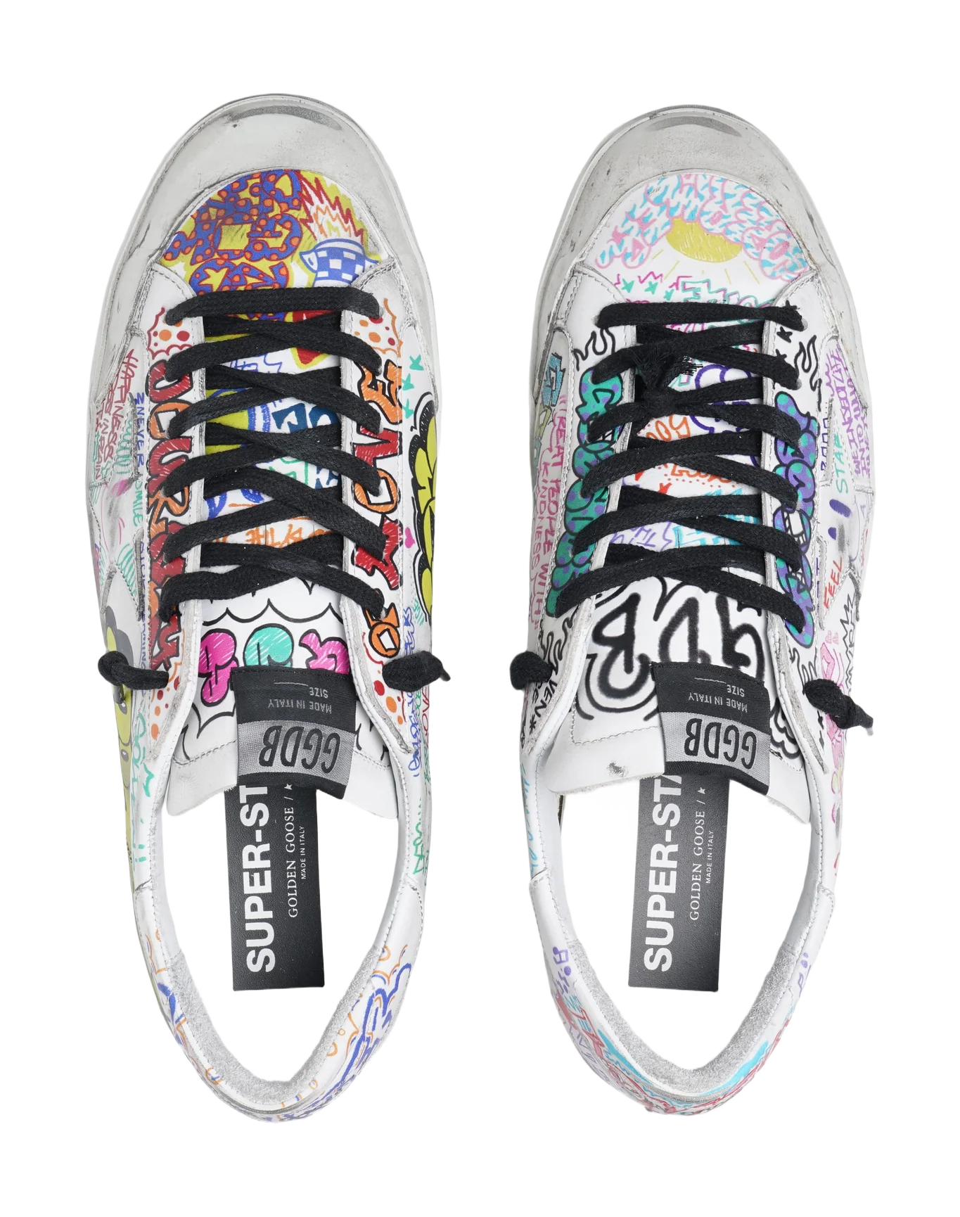 Men | Super-Star Sneakers White Leather with Multicolored Graffiti Print | White x Multicolor - Image 5
