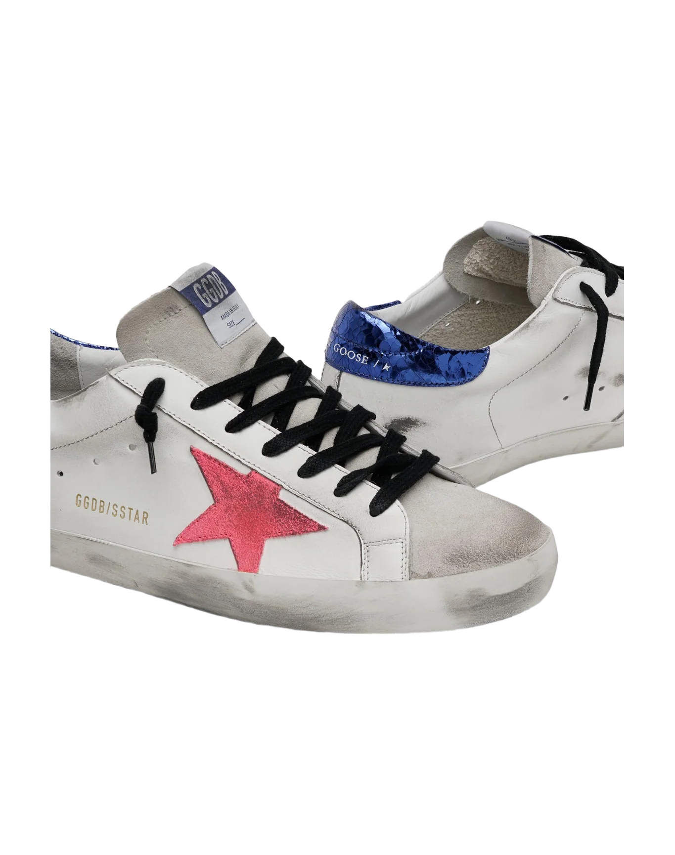 Men | Super-Star Sneakers White Leather with Pink Suede Star & Crack Laminated Heel Tab | White x Fuchsia Fluo x Bluette - Image 3