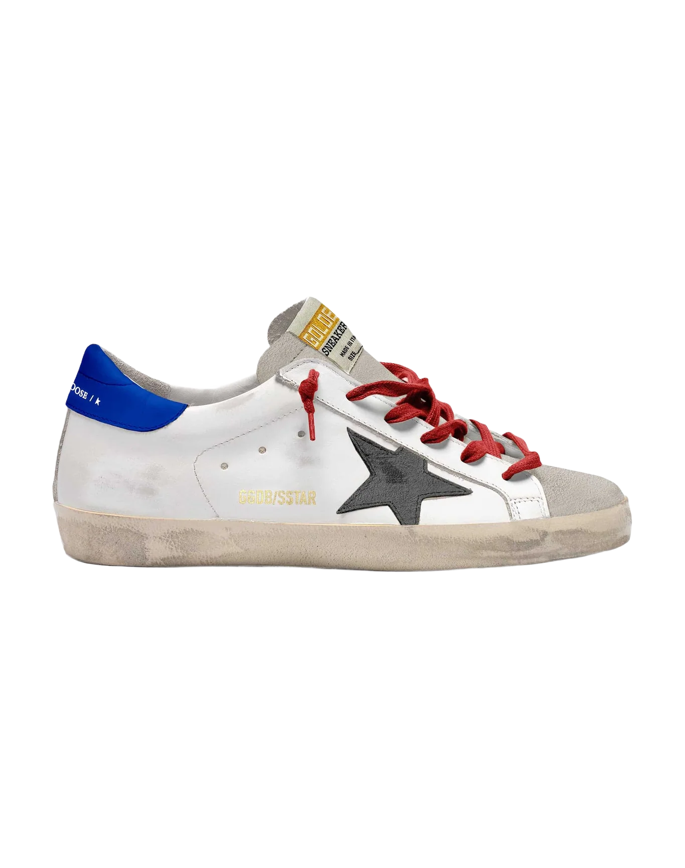 Men | Super-Star Sneakers with Blue Heel Tab & Red Laces | White x Ice x Dark Grey x Royal Blue - Image 4