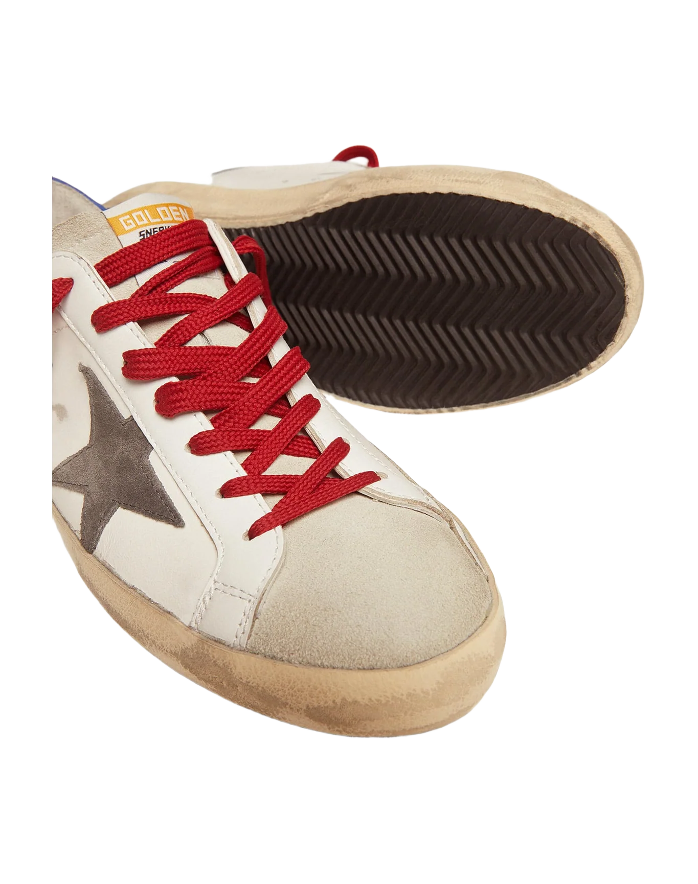 Men | Super-Star Sneakers with Blue Heel Tab & Red Laces | White x Ice x Dark Grey x Royal Blue - Image 5
