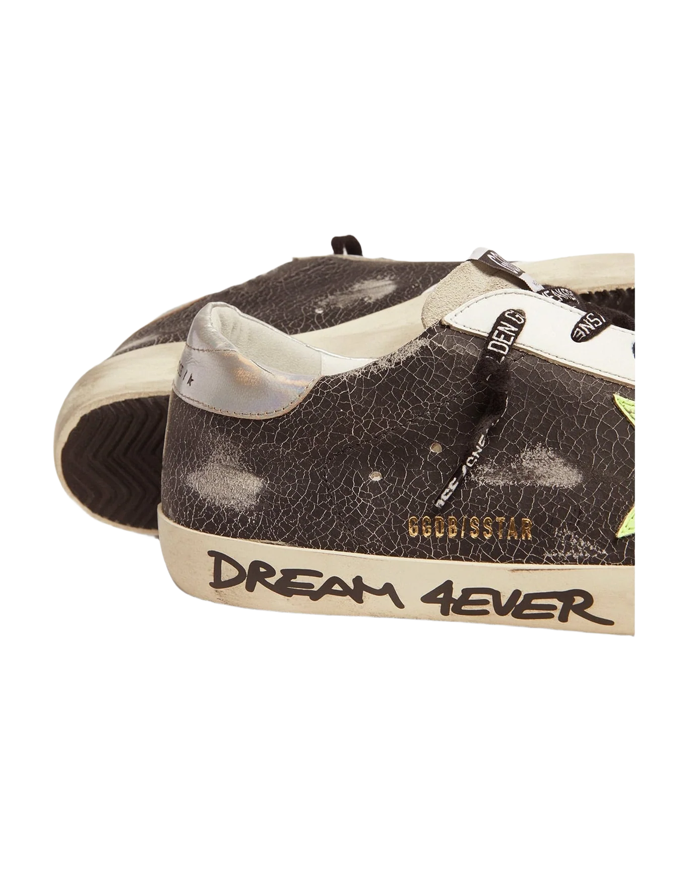 Men | Super-Star Sneakers with Handwritten Lettering & Fluorescent Yellow Star | Black x Ice x Yellow Fluo x Silver