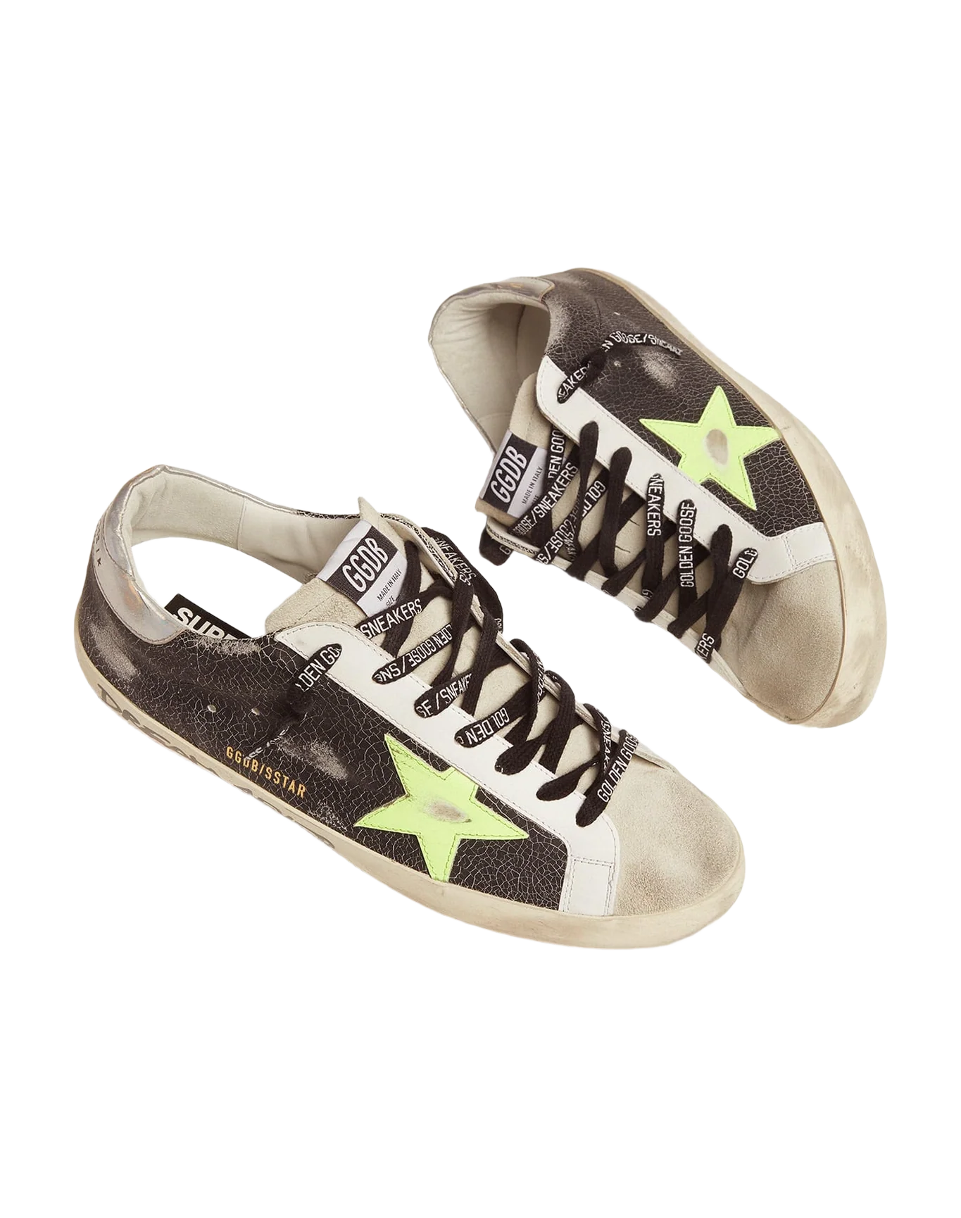 Men | Super-Star Sneakers with Handwritten Lettering & Fluorescent Yellow Star | Black x Ice x Yellow Fluo x Silver - Image 3