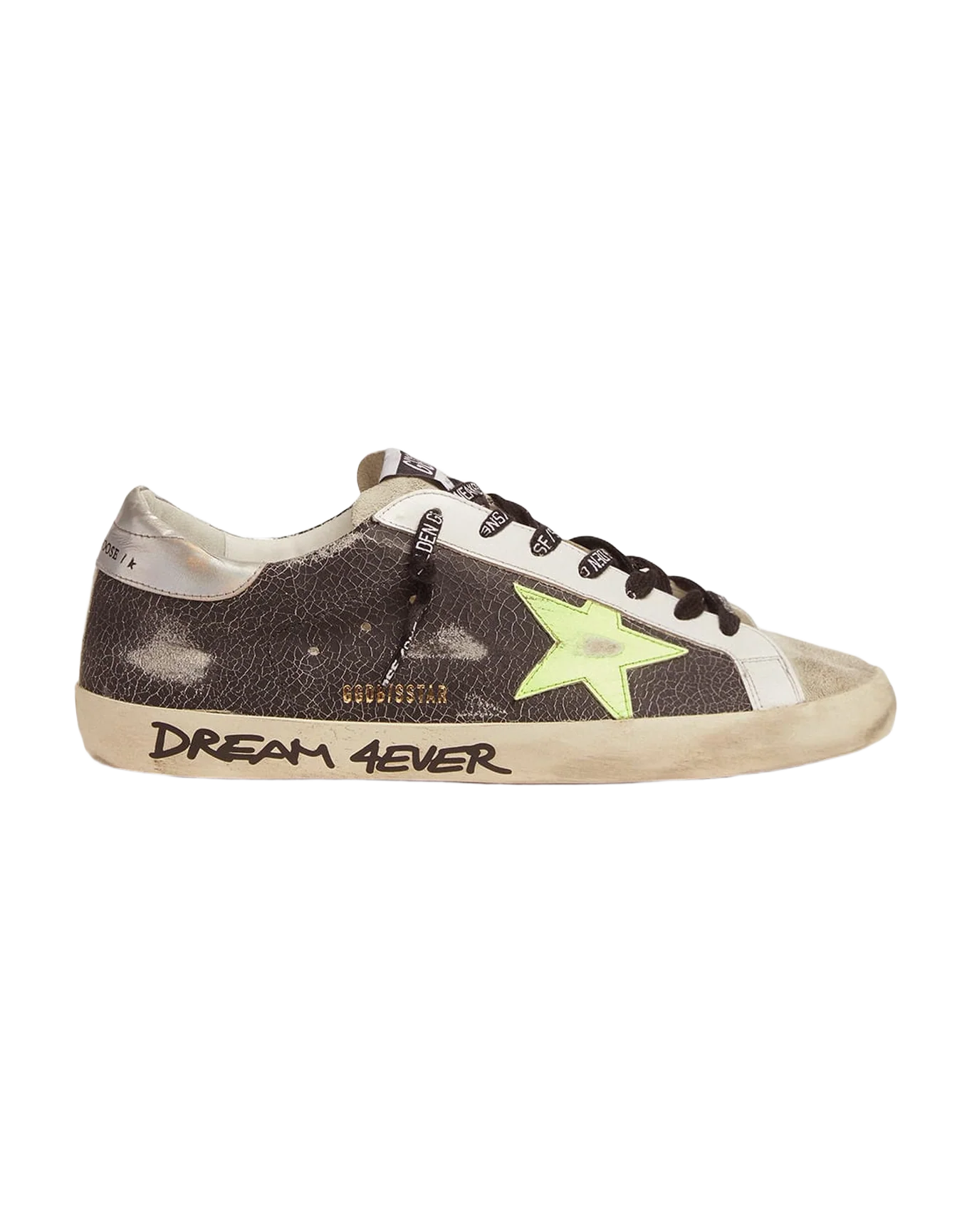 Men | Super-Star Sneakers with Handwritten Lettering & Fluorescent Yellow Star | Black x Ice x Yellow Fluo x Silver - Image 4