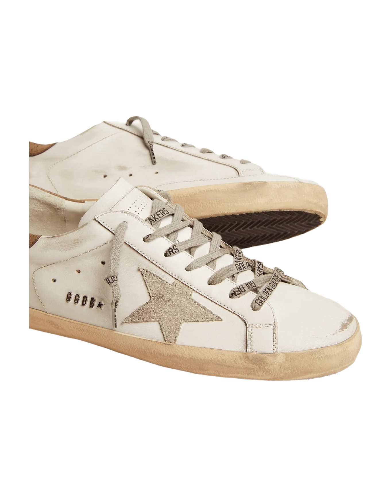 Men | Super-Star Sneakers with Khaki-Colored Crackled Leather Heel Tab | White x Ice x Kaki - Image 2