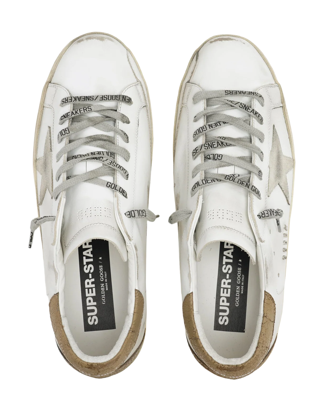Men | Super-Star Sneakers with Khaki-Colored Crackled Leather Heel Tab | White x Ice x Kaki - Image 5