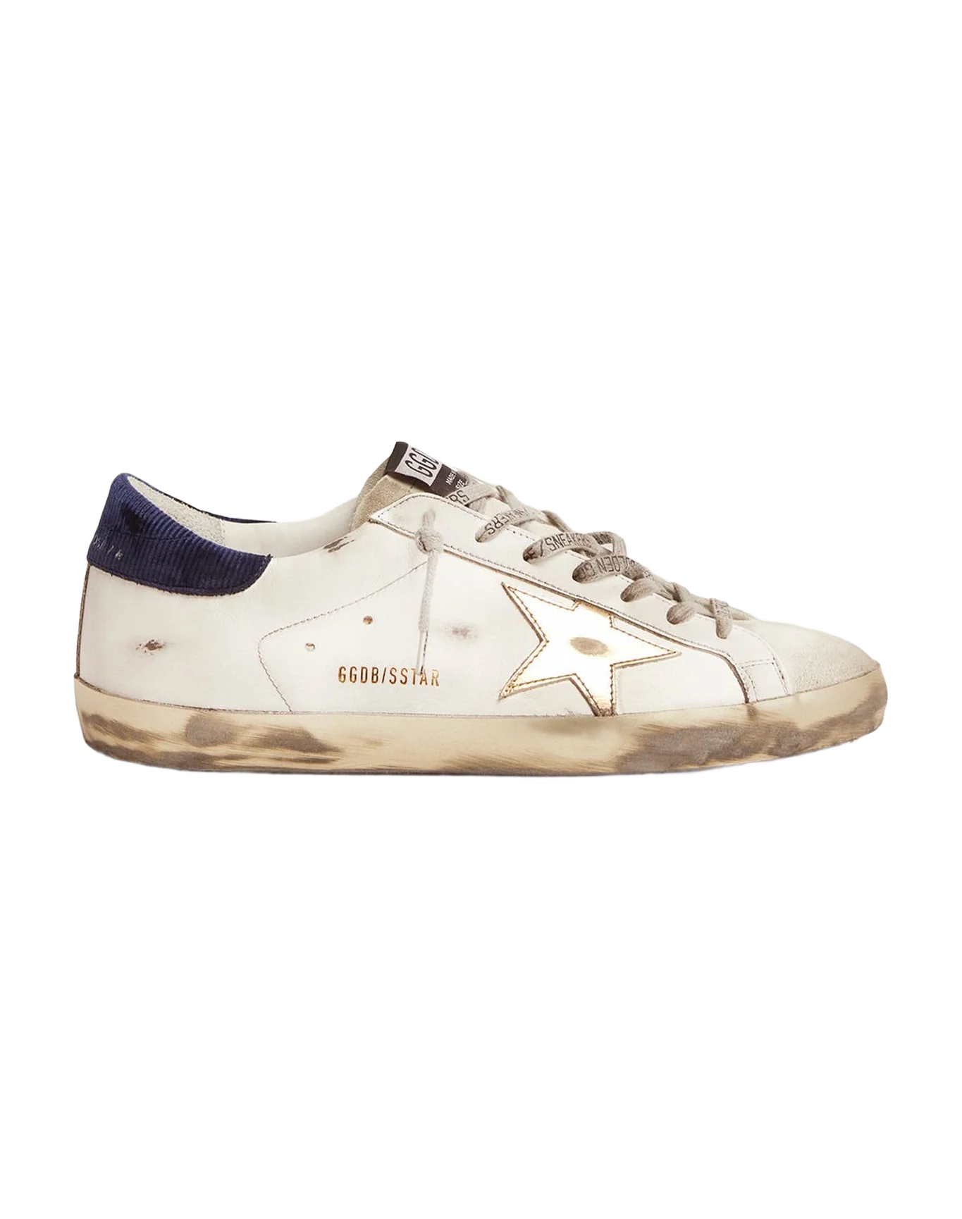 Men | Super-Star Sneakers with Midnight-Blue Corduroy Velvet Heel Tab | White x Ice x Gold x Night Blue - Image 4