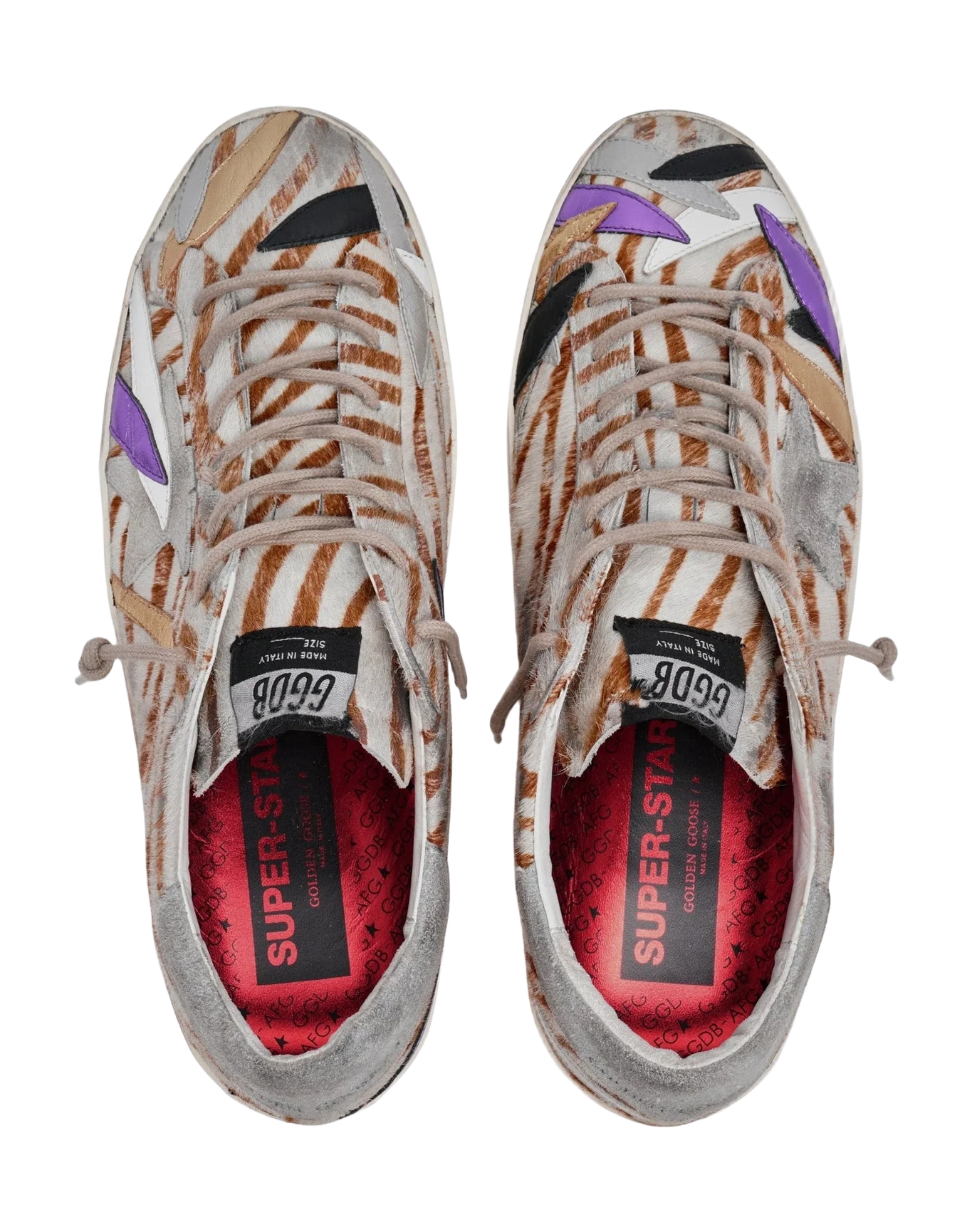 Men | Super-Star Sneakers Zebra-Print Pony Skin with Colored Petals | Beige White Leo x Ice x Multicolor