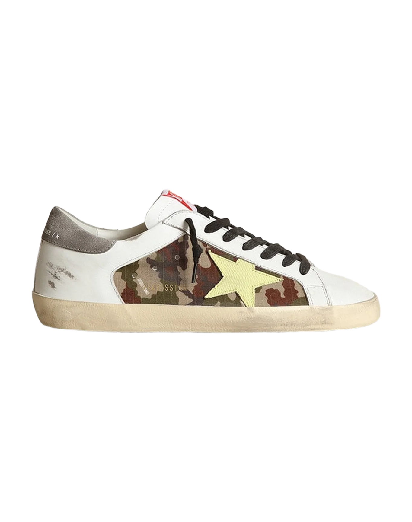 Men | Super-Star White Leather & Green Camouflage with Light Green Star & Grey Heel | Green Camouflage x White x Light Green x Mud - Image 2