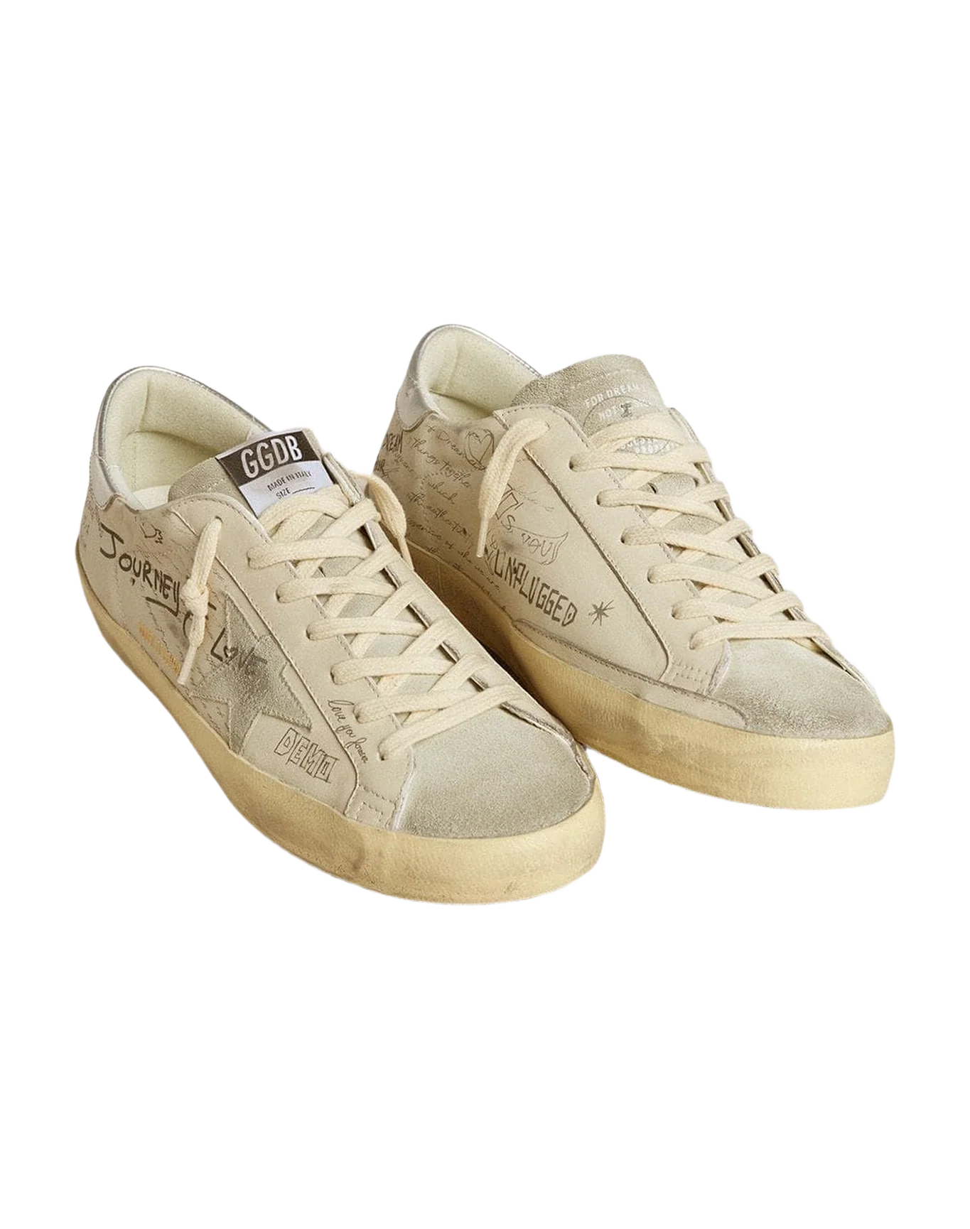 Men | Super-Star White Leather with All-Over Lettering & Ice-Gray Suede Star | White x Ice x Silver - Image 5