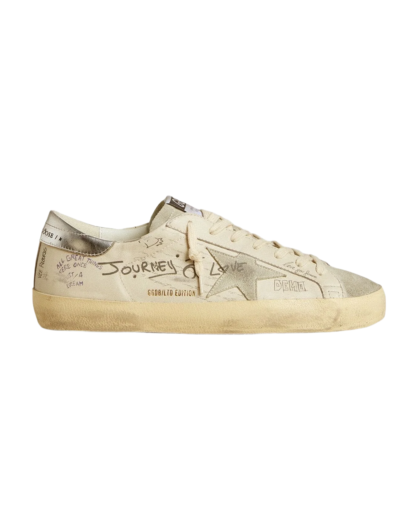 Men | Super-Star White Leather with All-Over Lettering & Ice-Gray Suede Star | White x Ice x Silver - Image 6