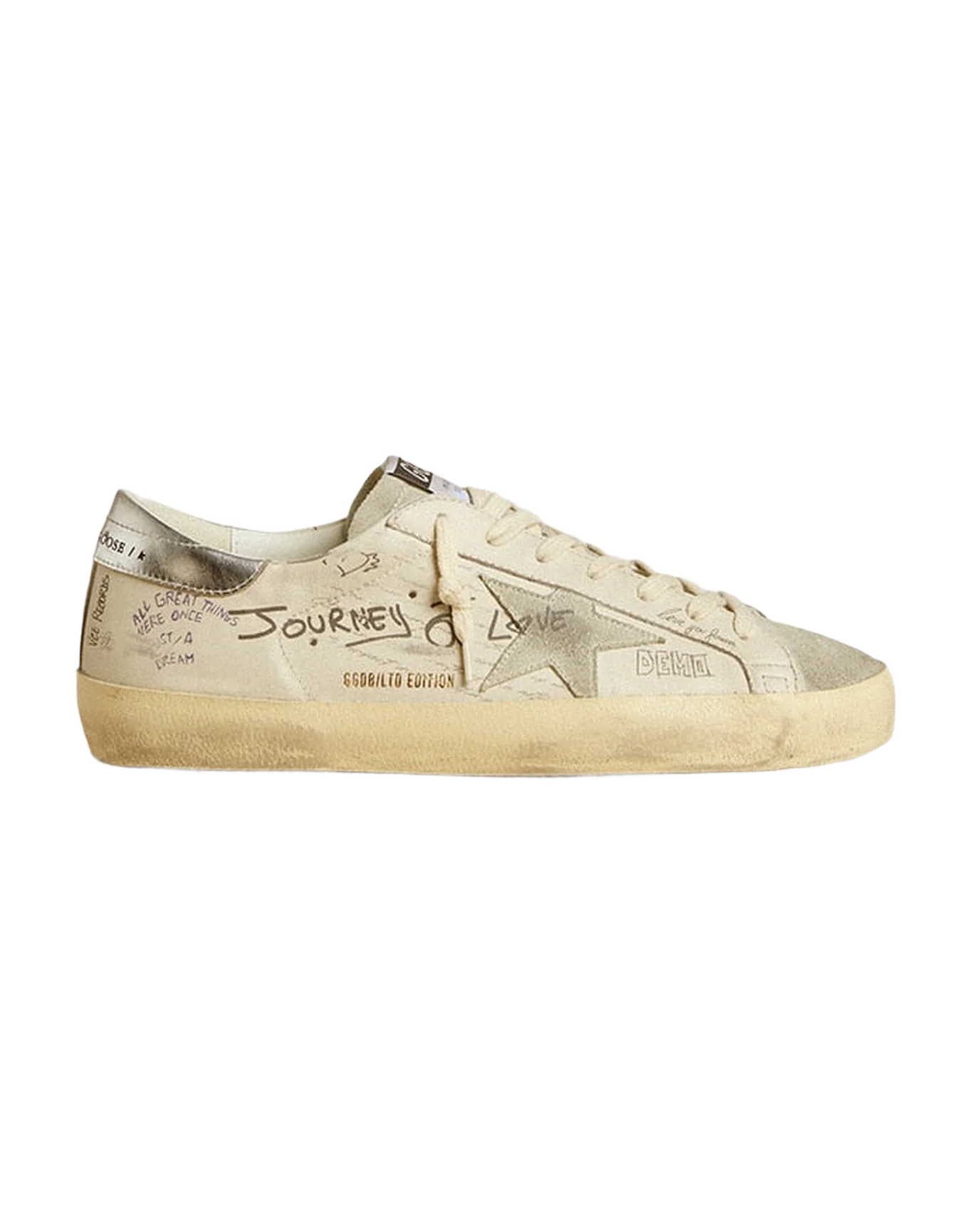 Men | Super-Star White Leather with All-Over Lettering & Ice-Gray Suede Star | White x Ice x Silver - Image 8