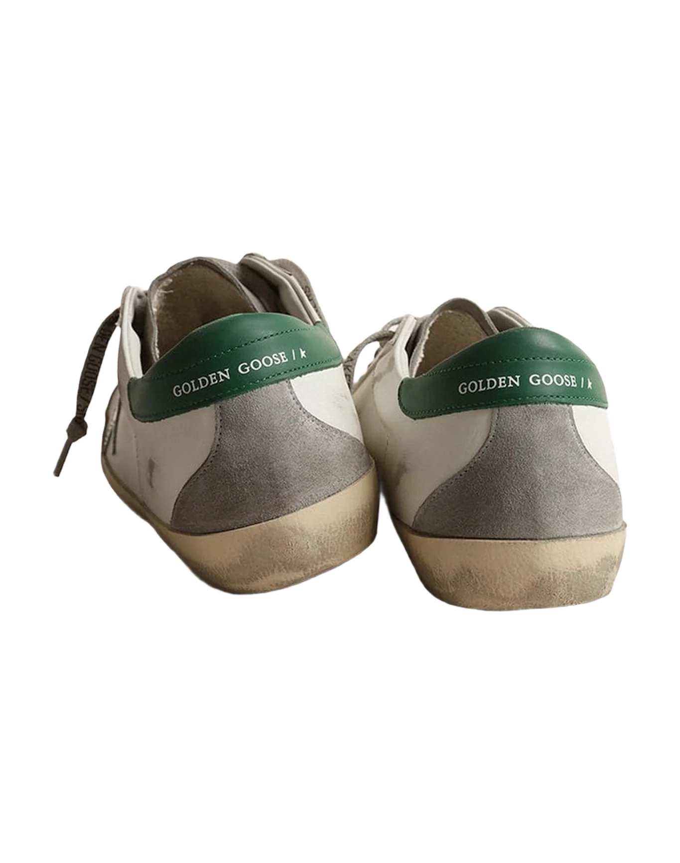 Men | Super-Star White Leather with Silver Star & Green Heel Tab | White x Grey x Silver x Green - Image 2