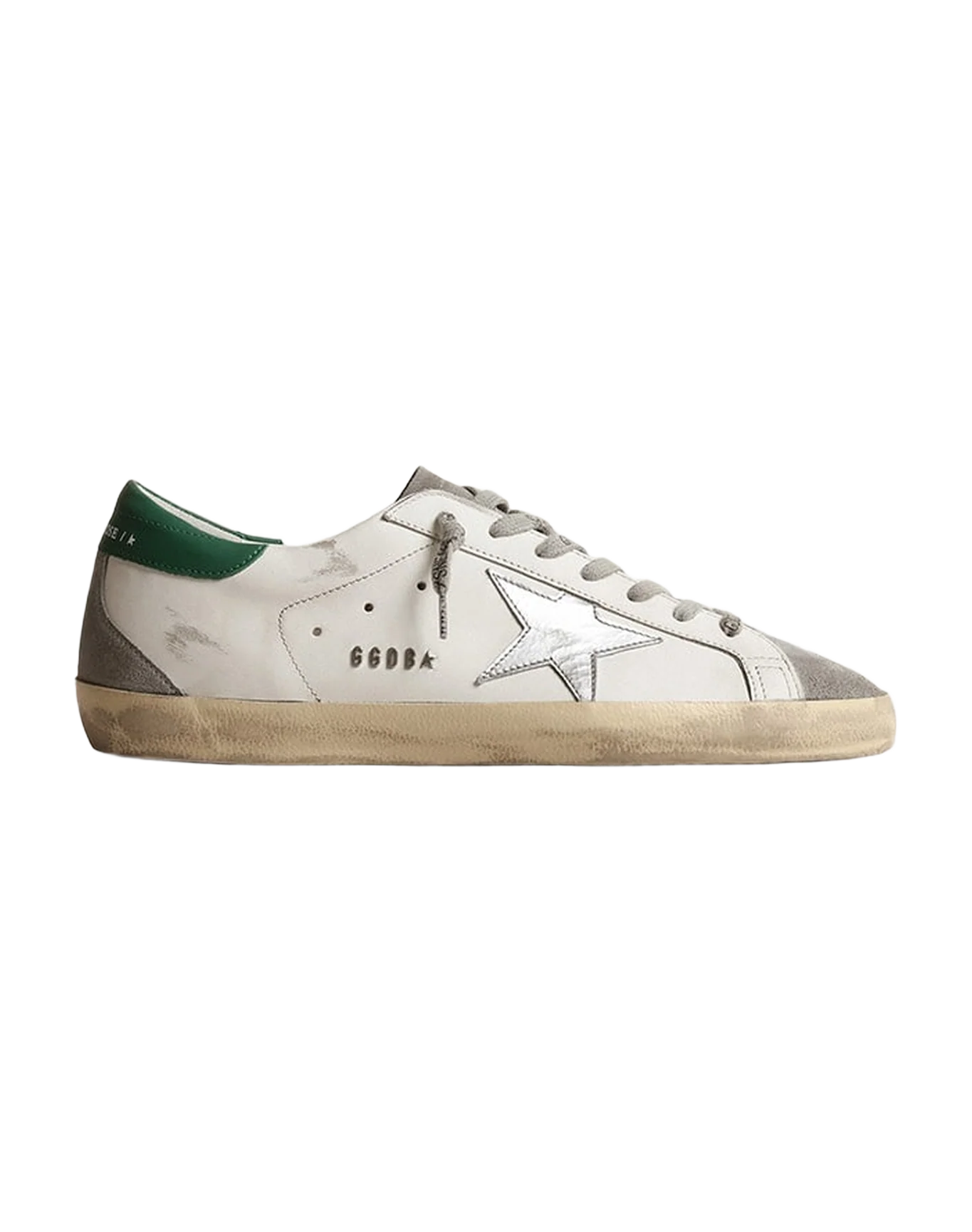 Men | Super-Star White Leather with Silver Star & Green Heel Tab | White x Grey x Silver x Green - Image 3