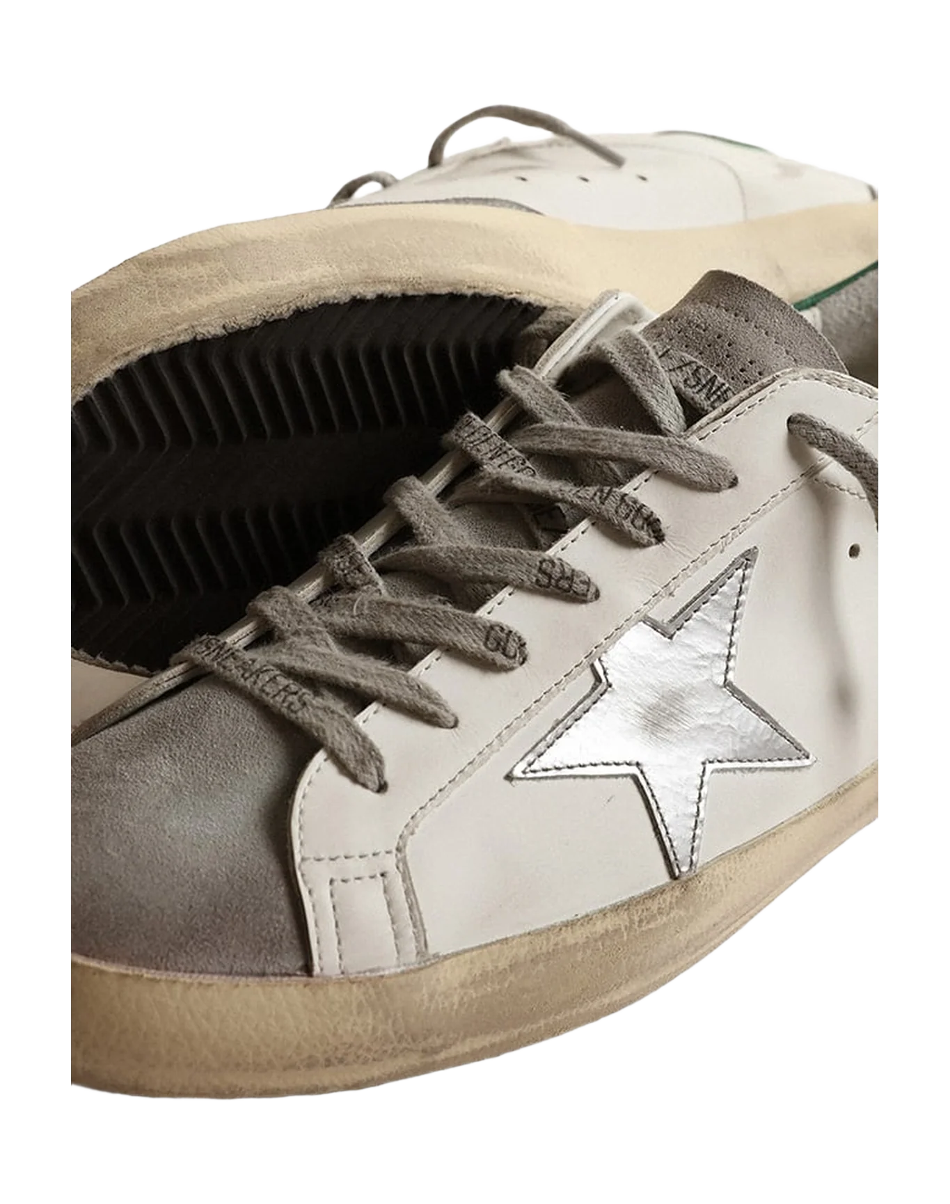 Men | Super-Star White Leather with Silver Star & Green Heel Tab | White x Grey x Silver x Green - Image 5