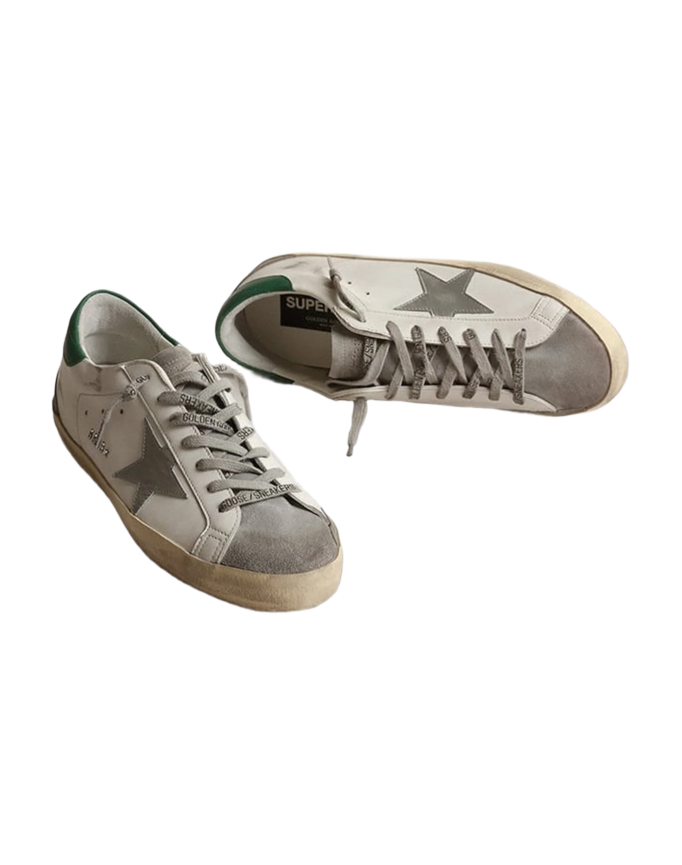 Men | Super-Star White Leather with Silver Star & Green Heel Tab | White x Grey x Silver x Green - Image 7