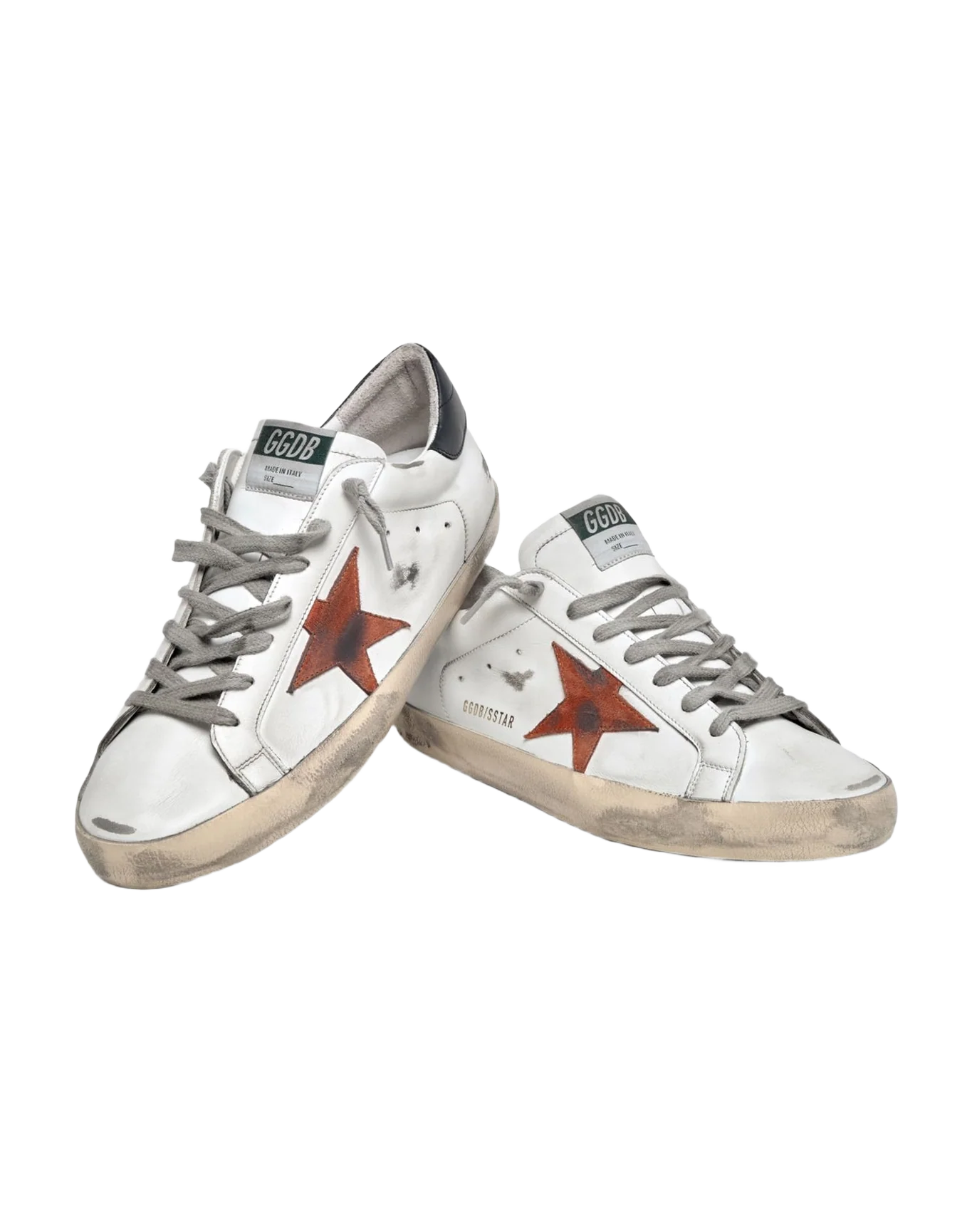 Men | Super-Star with Orange Suede Star & Dark Blue Leather Heel Tab | White x Orange x Dark Blue