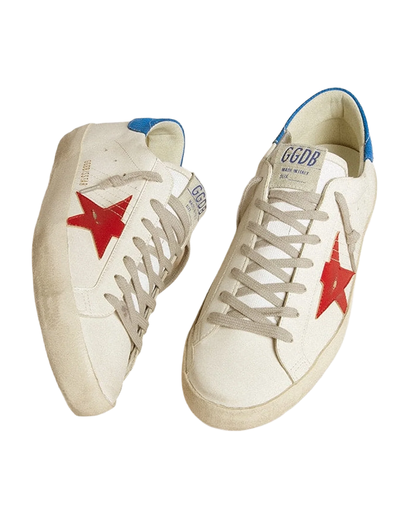 Men | Super-Star with Red Star & Light Blue Heel Tab | White x Red x Blue