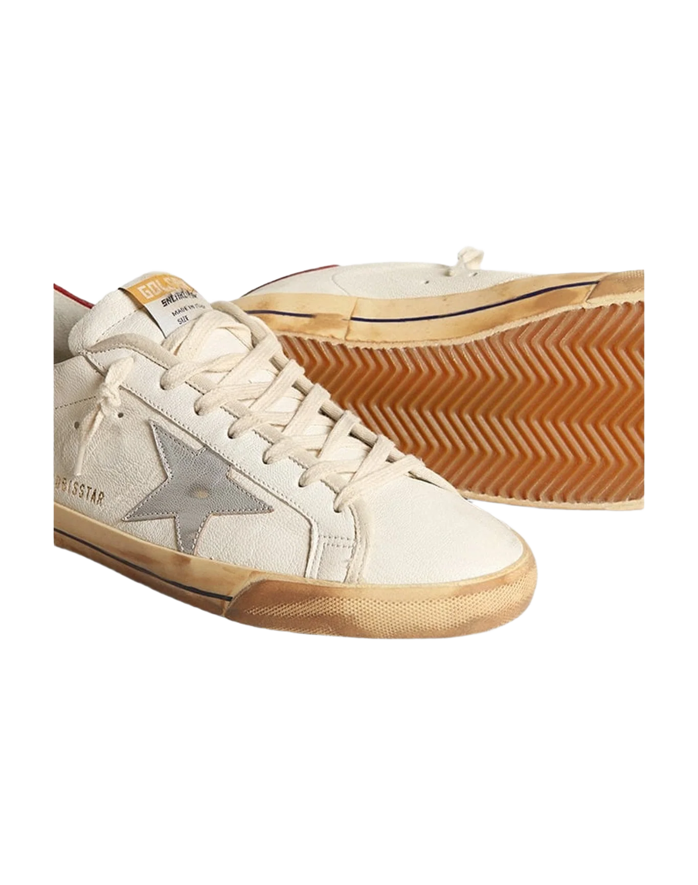 Men | Super-Star with Silver Laminated Leather Star | White x Silver x Red