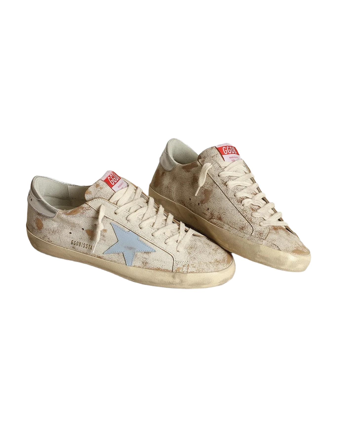 Men | Super-Star with Star Smoky Light Blue Leather & Silver Heel | White x Blue Fog x Silver