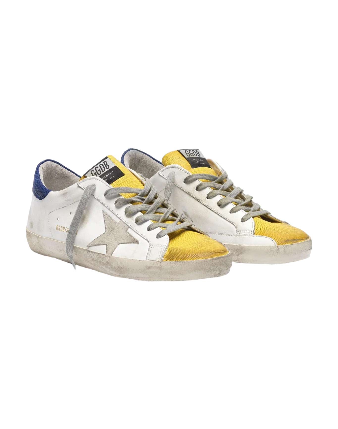 Men | Two-Tone Super-Star Sneakers with Yellow Lizard-Print Insert - Image 5